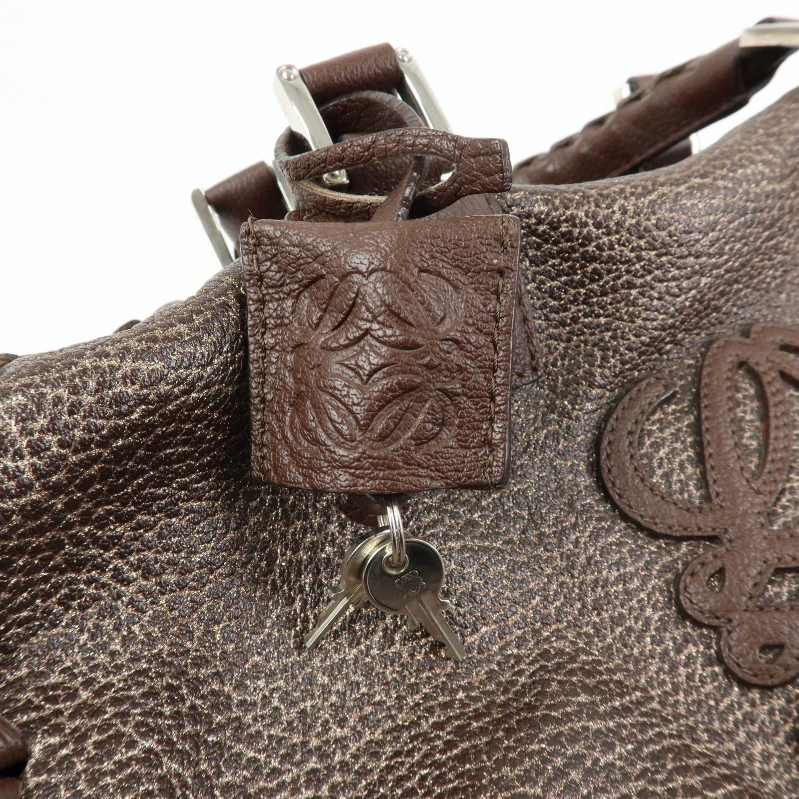 LOEWE Anagram Amazona 36 Leather Hand Bag Boston Bag Brown