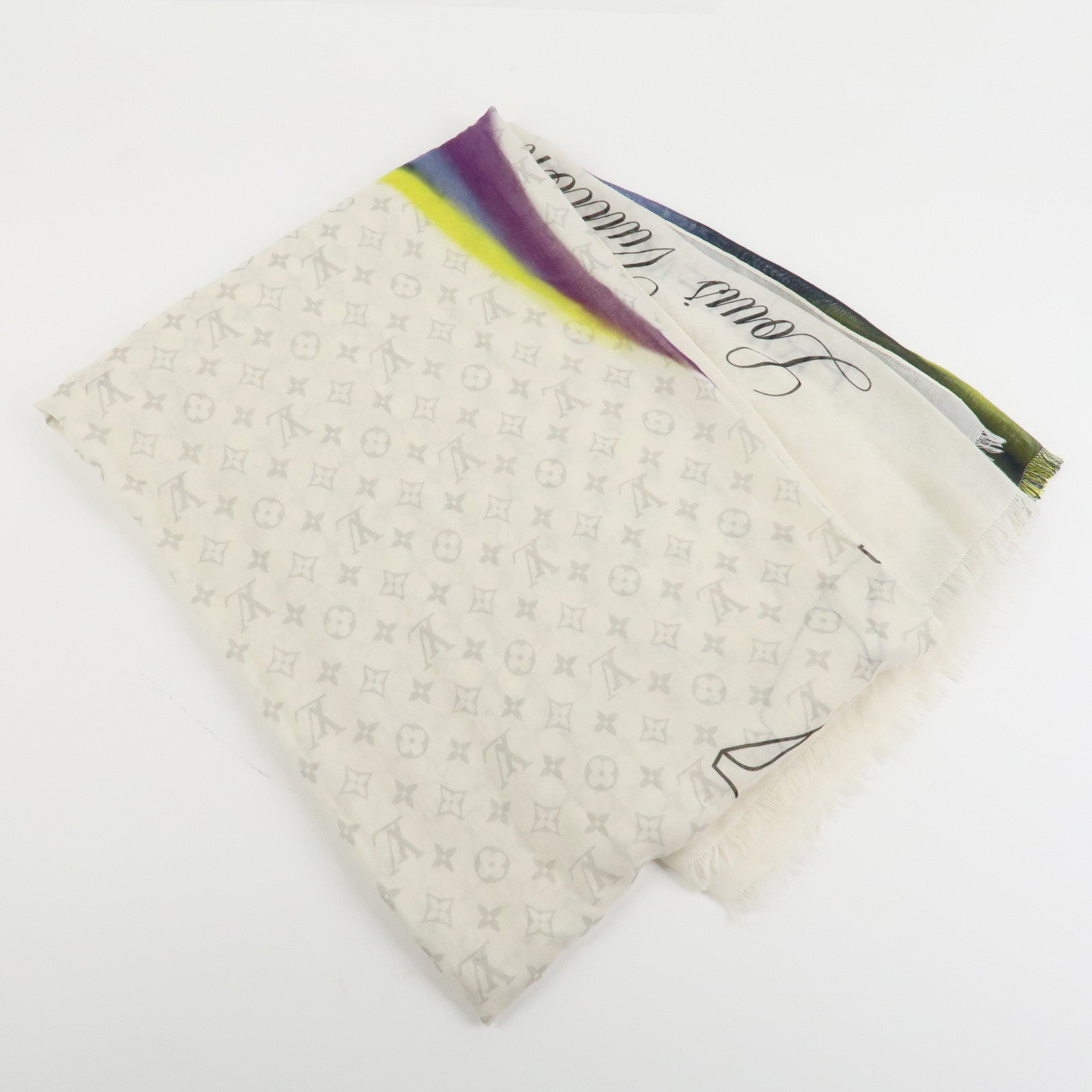 Louis Vuitton Etolloe LV Rainbow Cashmere Silk Scarf White MP2316