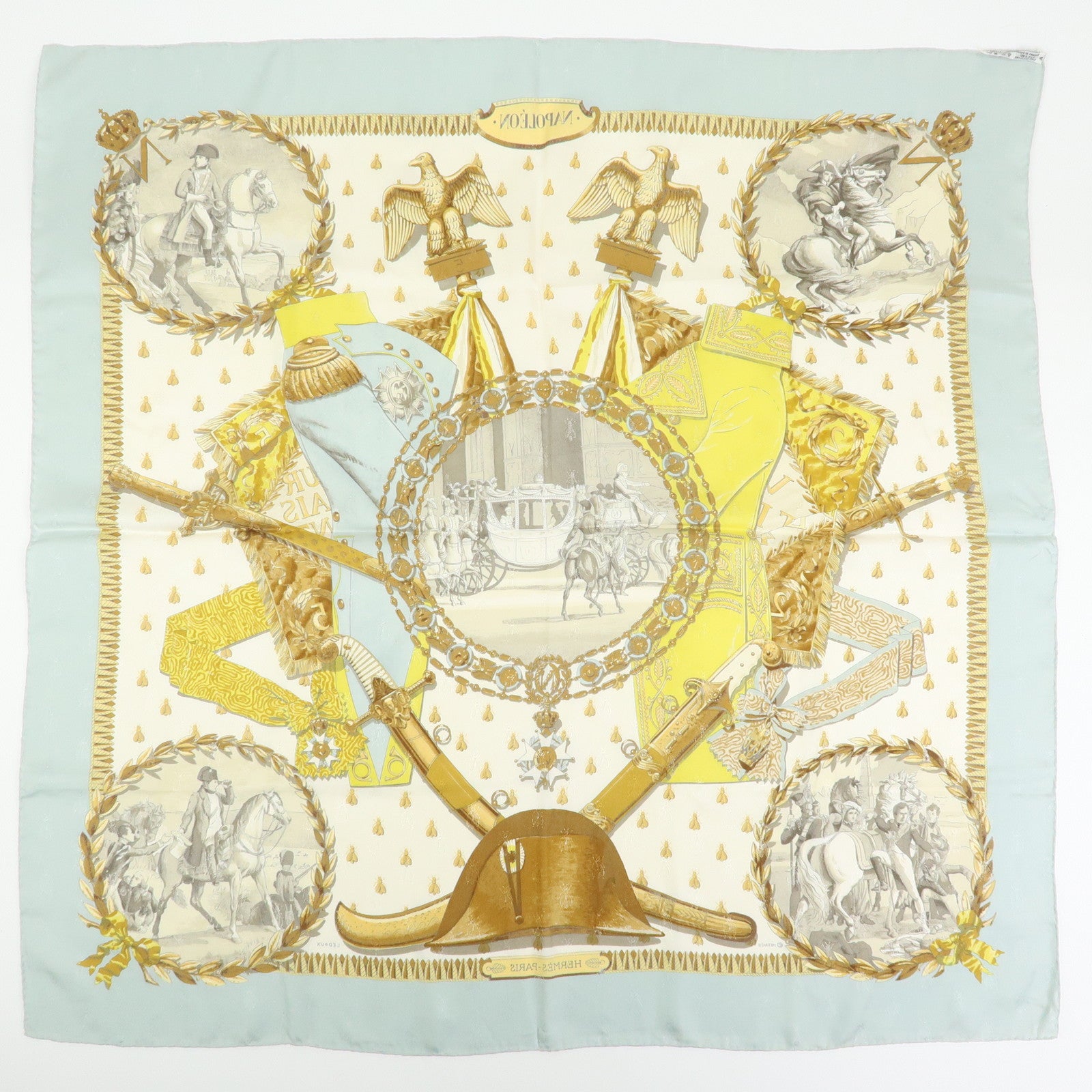 HERMES Carre 90 Silk 100% Scarf NAPOLEON Gold Yellow