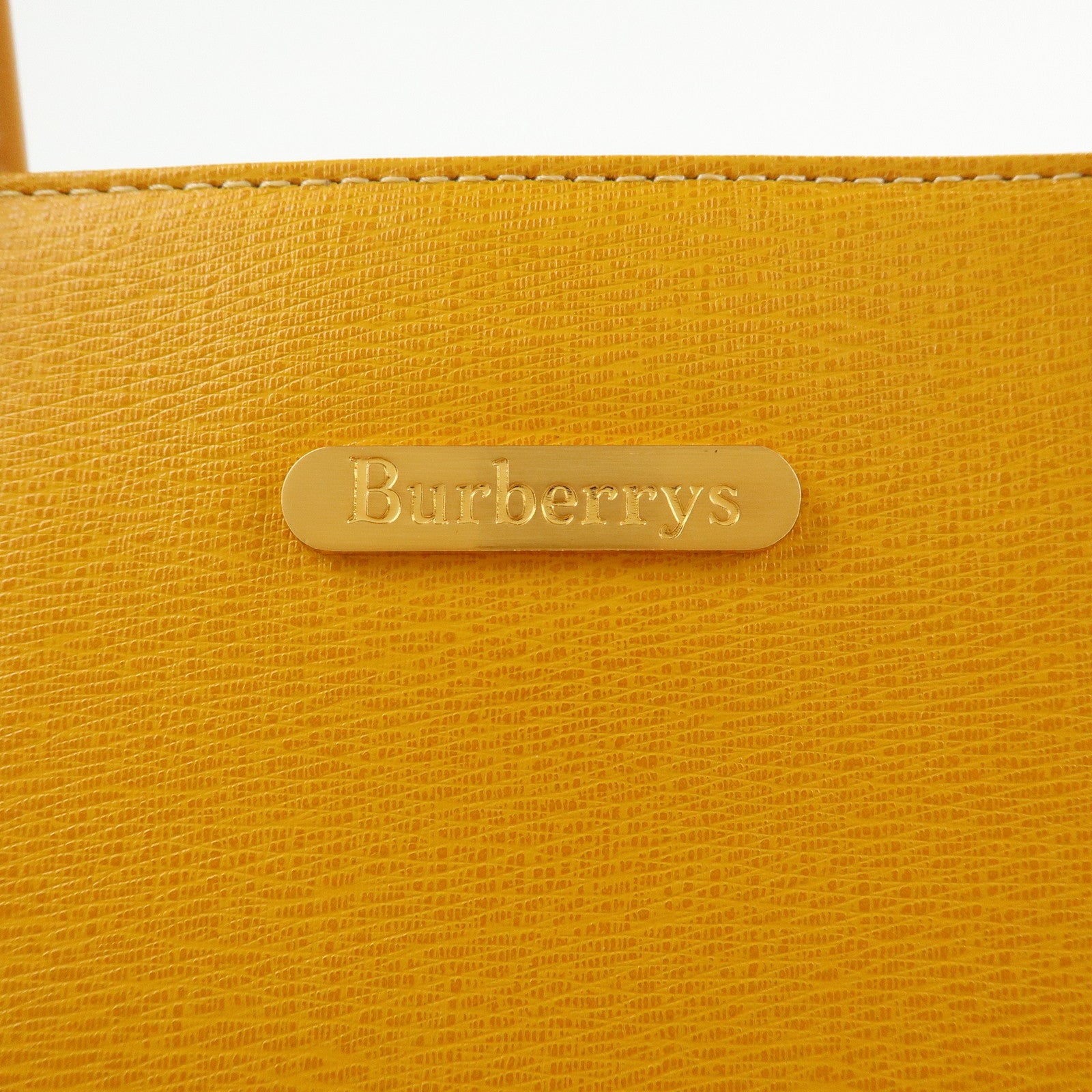BURBERRY Logo Leather Tote Bag Hand Bag Yellow