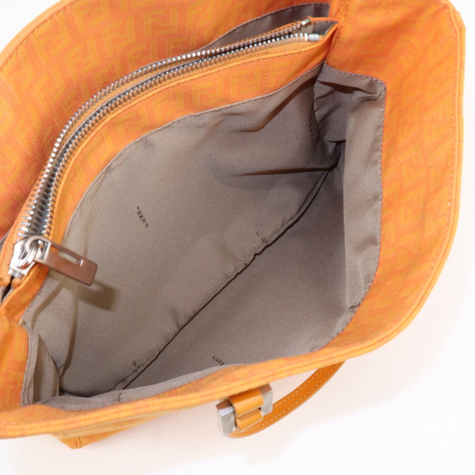 FENDI Zucchino Canvas Leather Hand Bag Tote Bag Orange 8BH072 Used