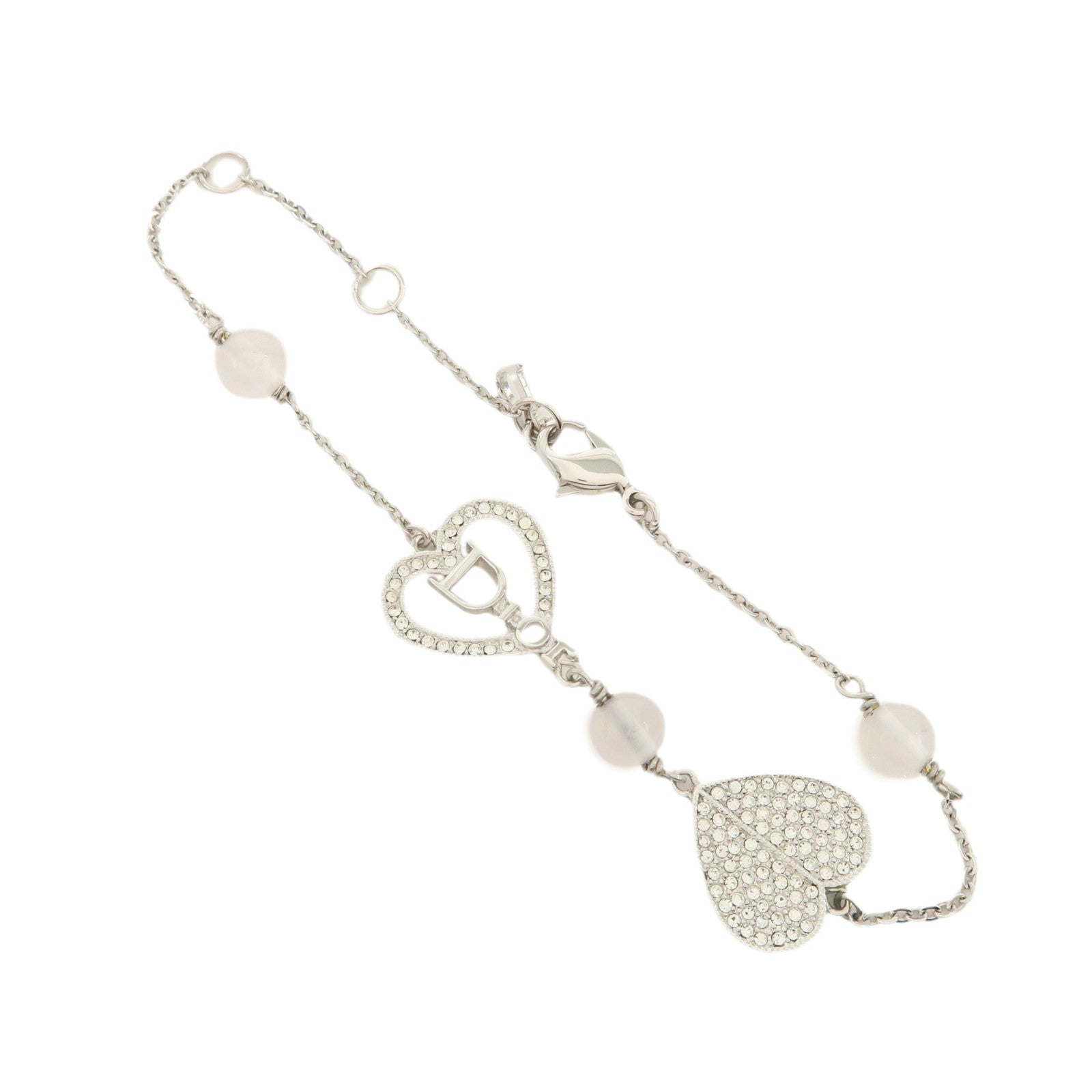 Christian Dior Logo Heart Metal Beads Bracelet Silver
