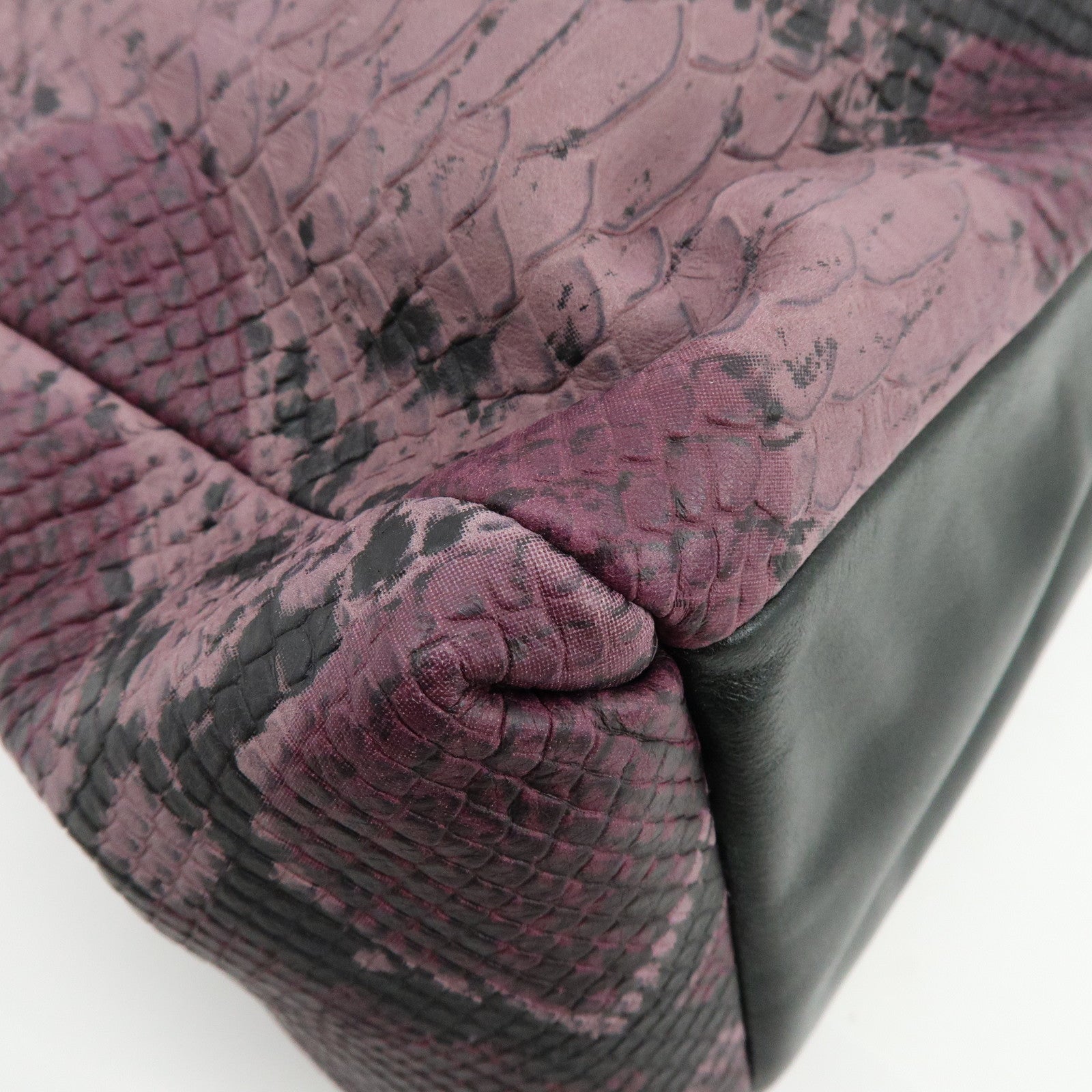 COACH Embossed Leather Python Print Shoulder Bag Purple Black