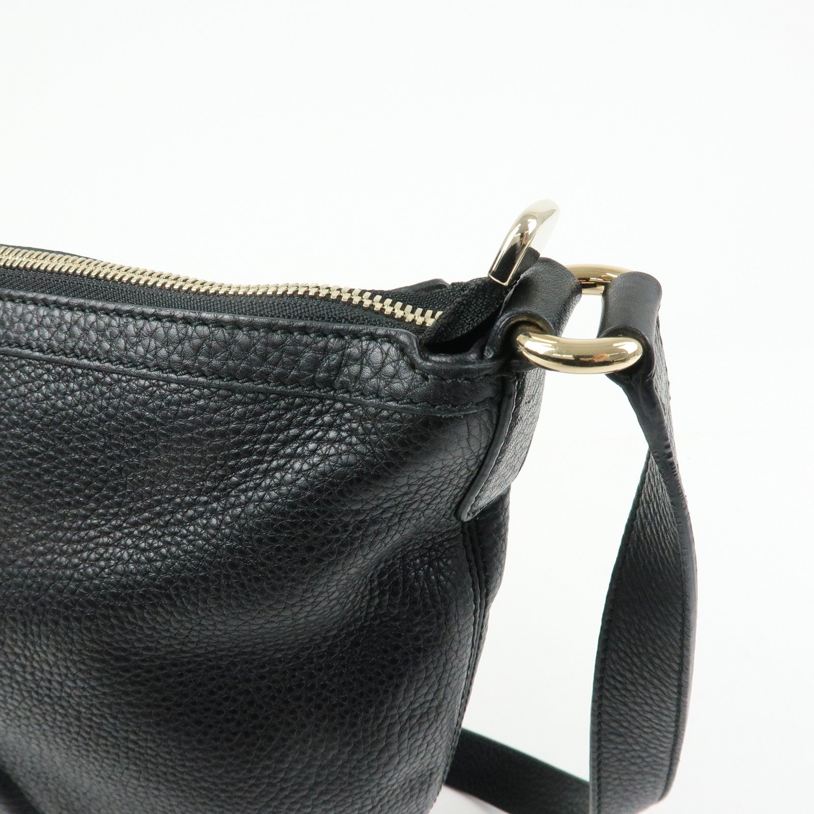 GUCCI Interlocking G Leather Shoulder Bag Fringe Black 295175