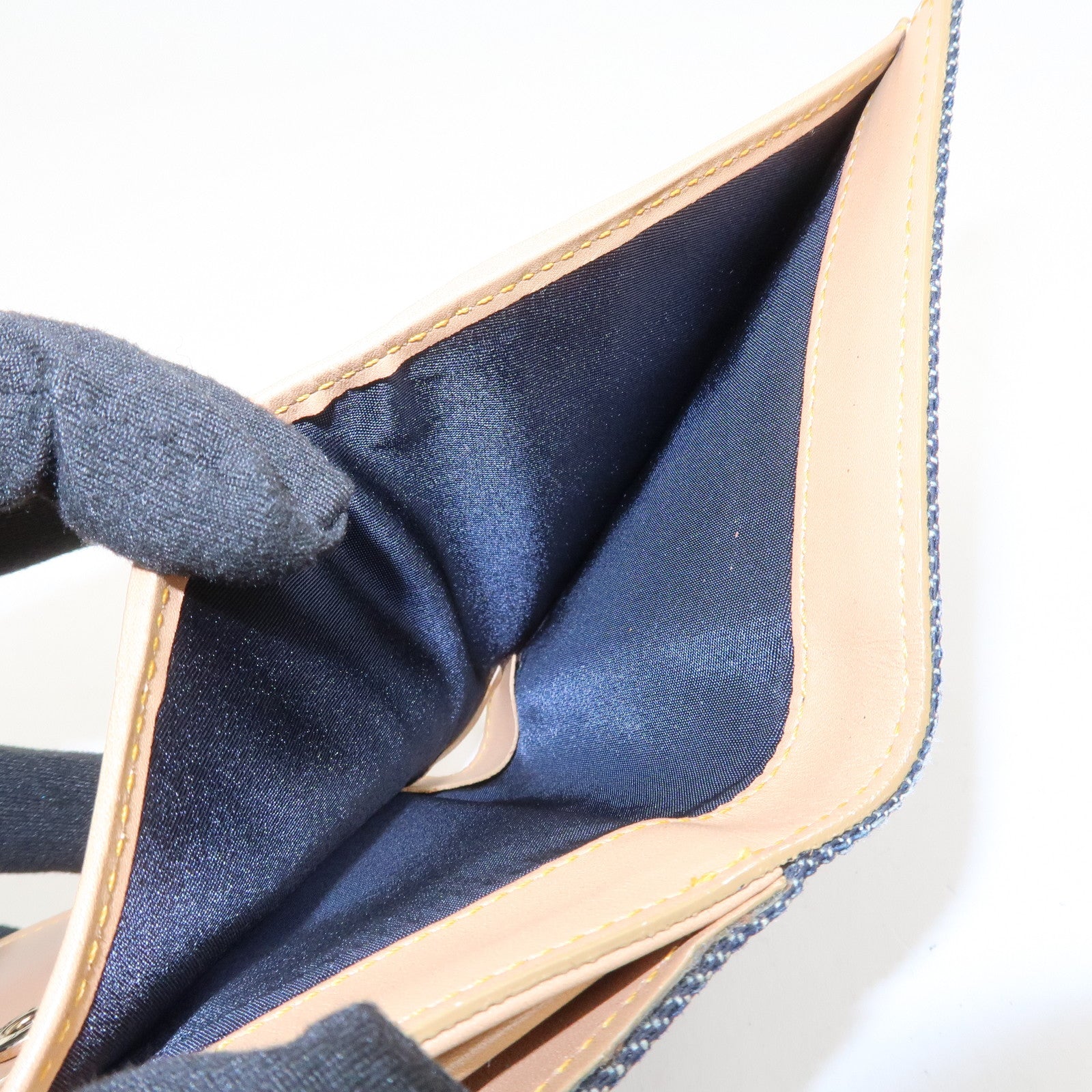 Christian Dior Saddle Denim Leather Compact Wallet Indigo Blue