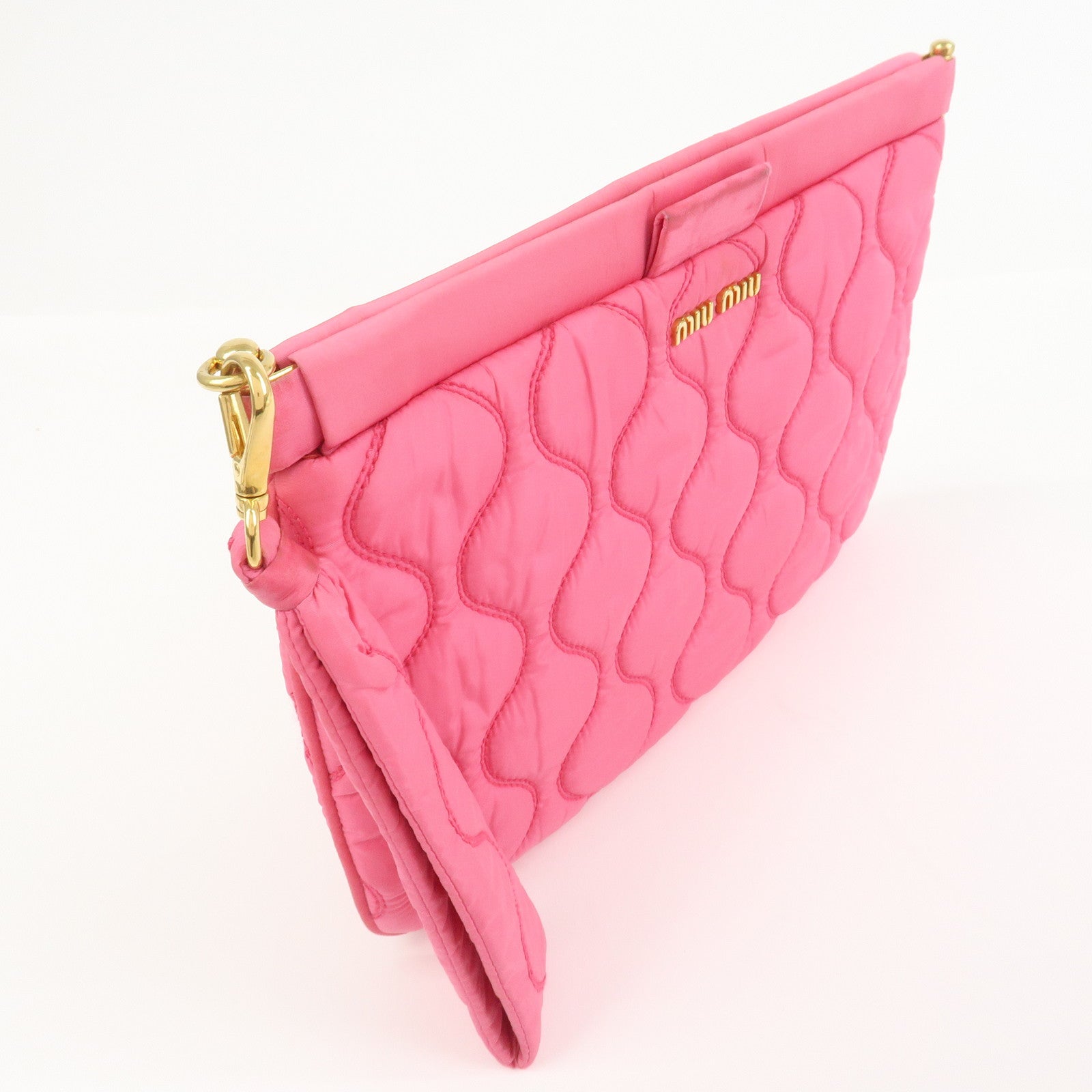 MIU MIU Nylon Clutch Bag Wristlet Bag Pink 5N1851