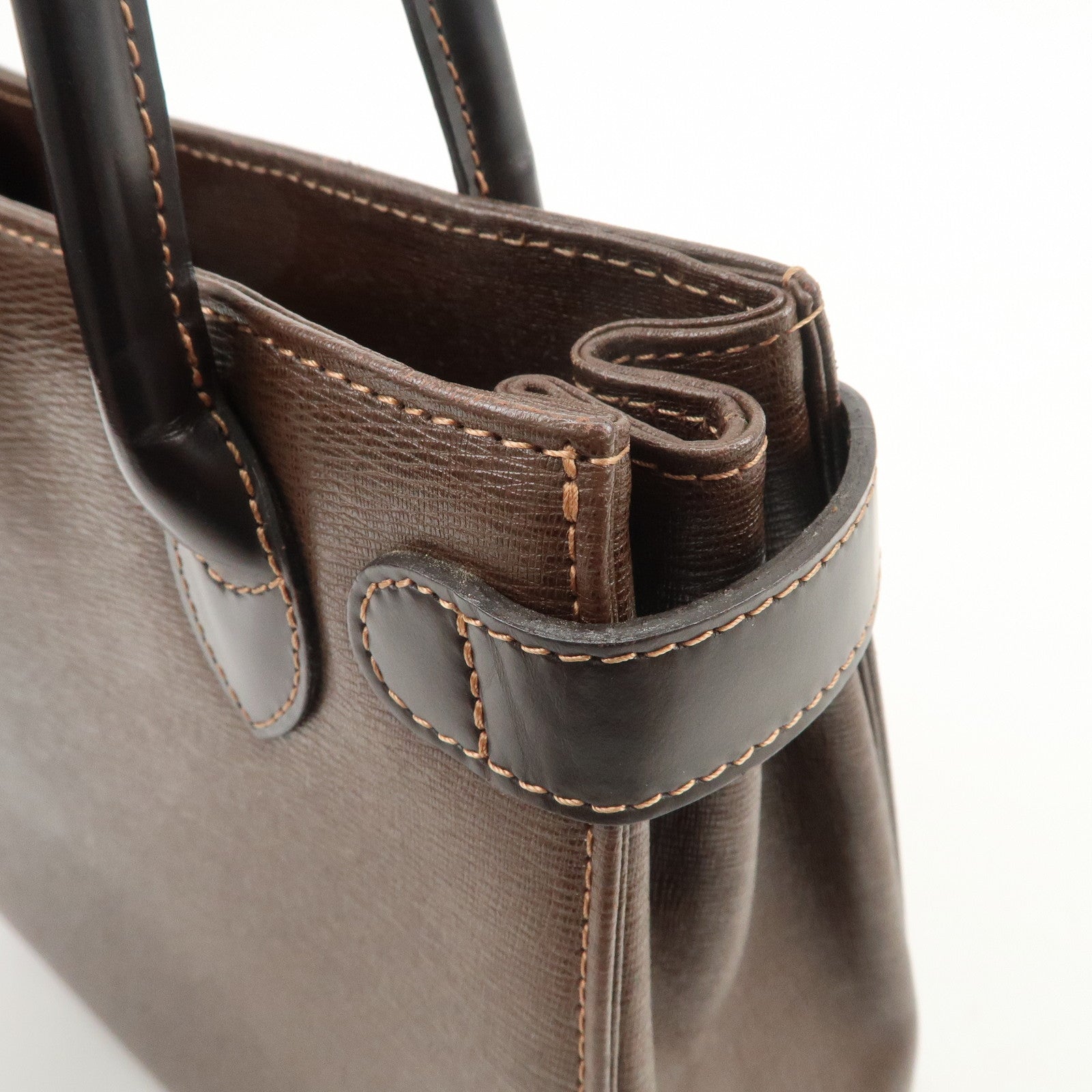 BURBERRY Leather Hand Bag Tote Bag Brown Gold