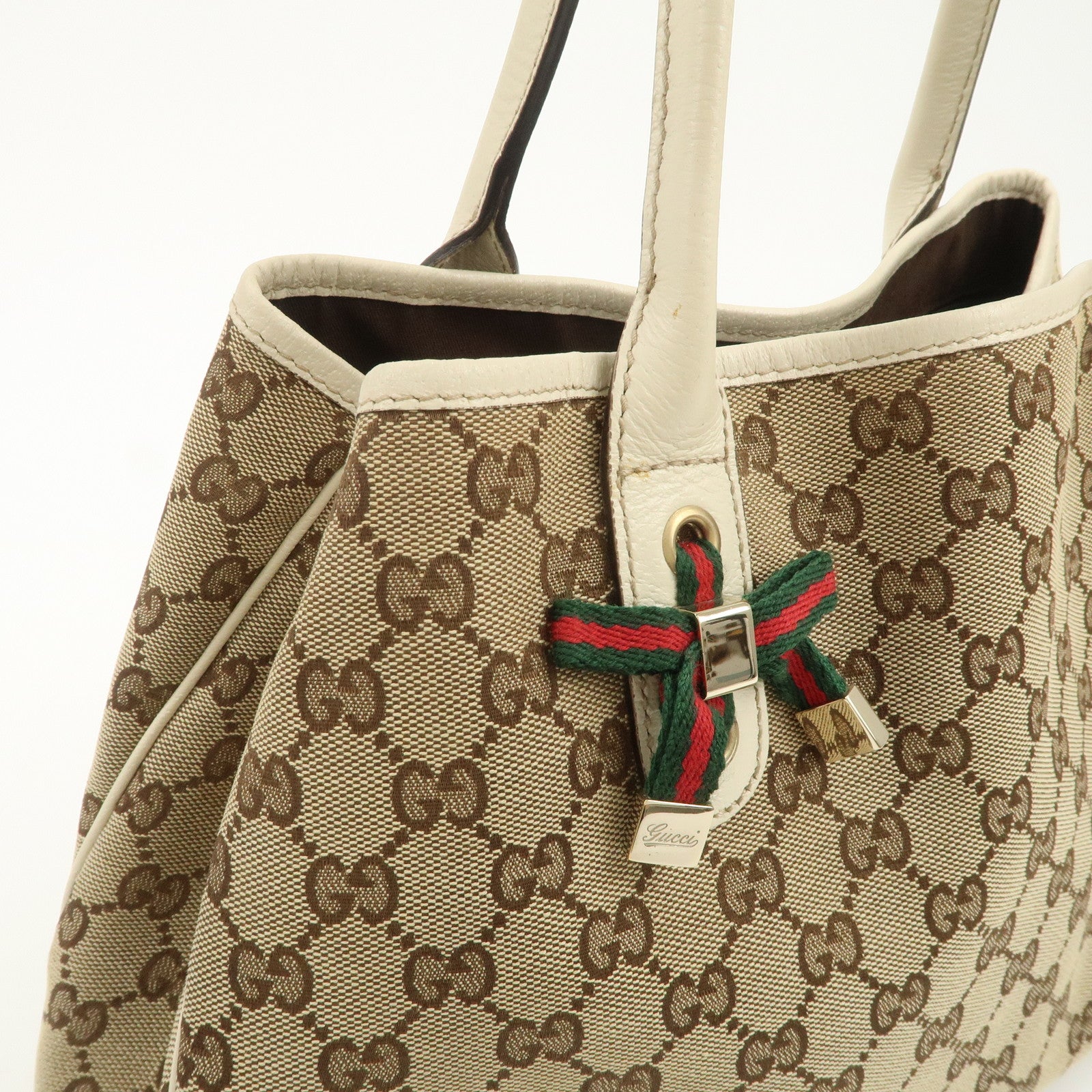 GUCCI Princy Sherry GG Canvas Leather Tote Bag Brown Ivory 163805