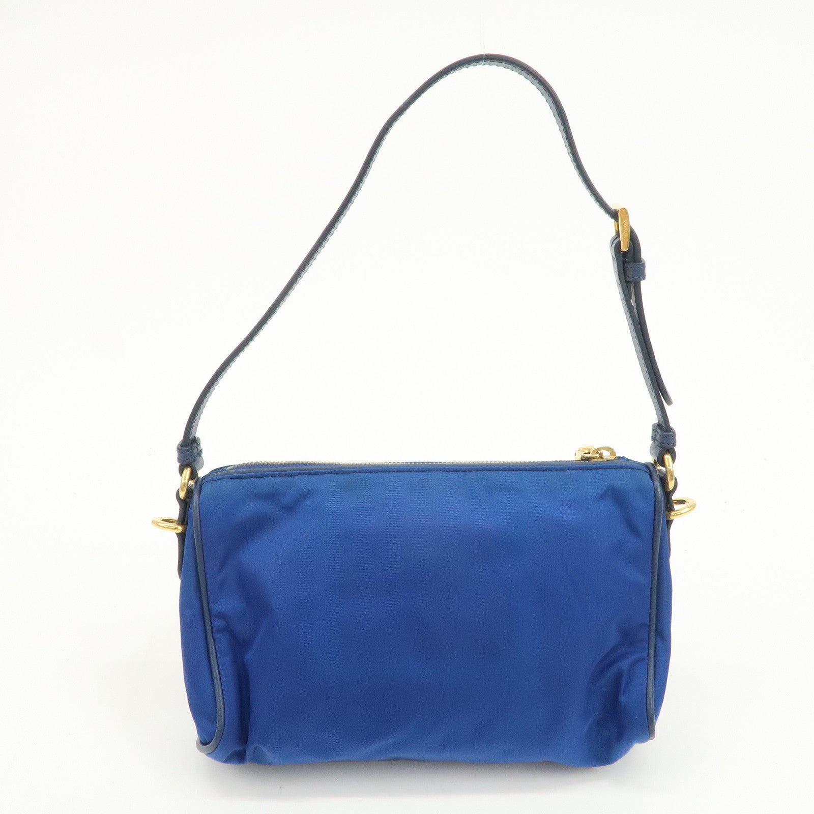 PRADA Triangle Logo Nylon Leather Mini Shoulder Bag Blue BN1834