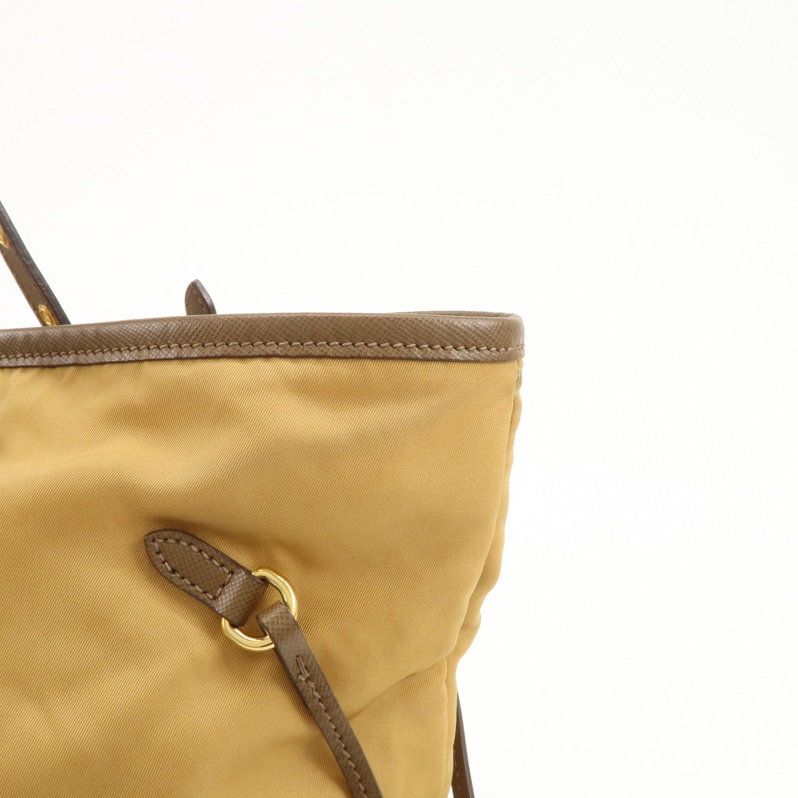 PRADA Logo Nylon Saffiano Leather Tote Bag Shoulder Bag Light Brown