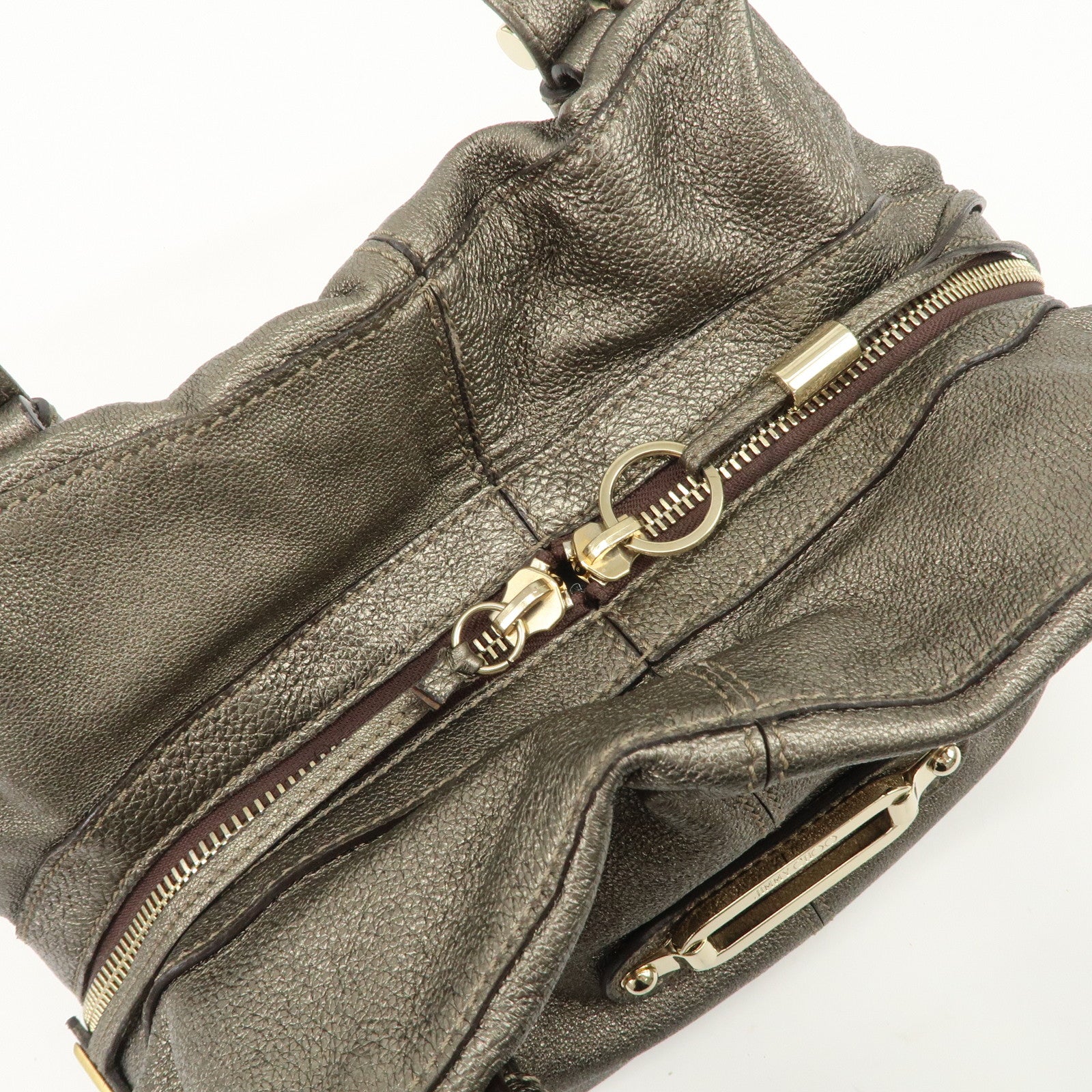 JIMMY CHOO Tulita Leather Shoulder Bag Hand Bag Metallic Brown