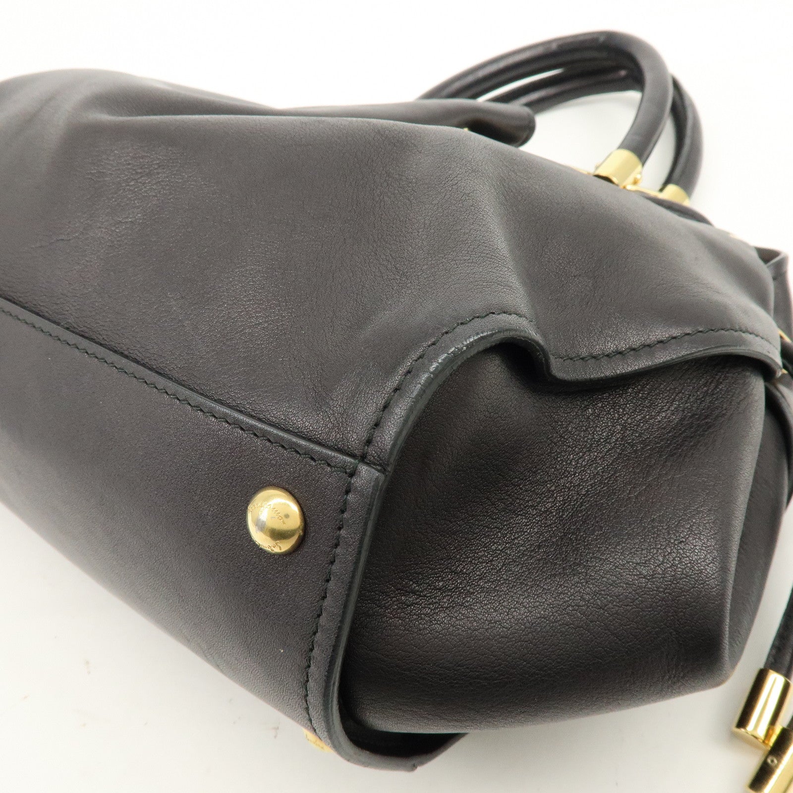 Ferragamo Gancini Leather Hand Bag Black