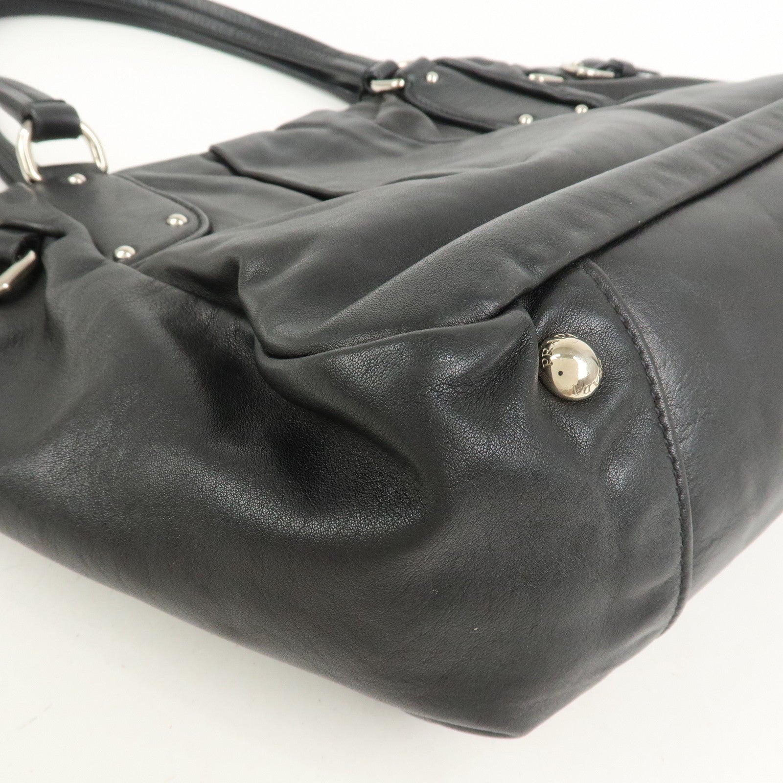 PRADA Logo Leather Shoulder Bag Hand Bag Black BR3974