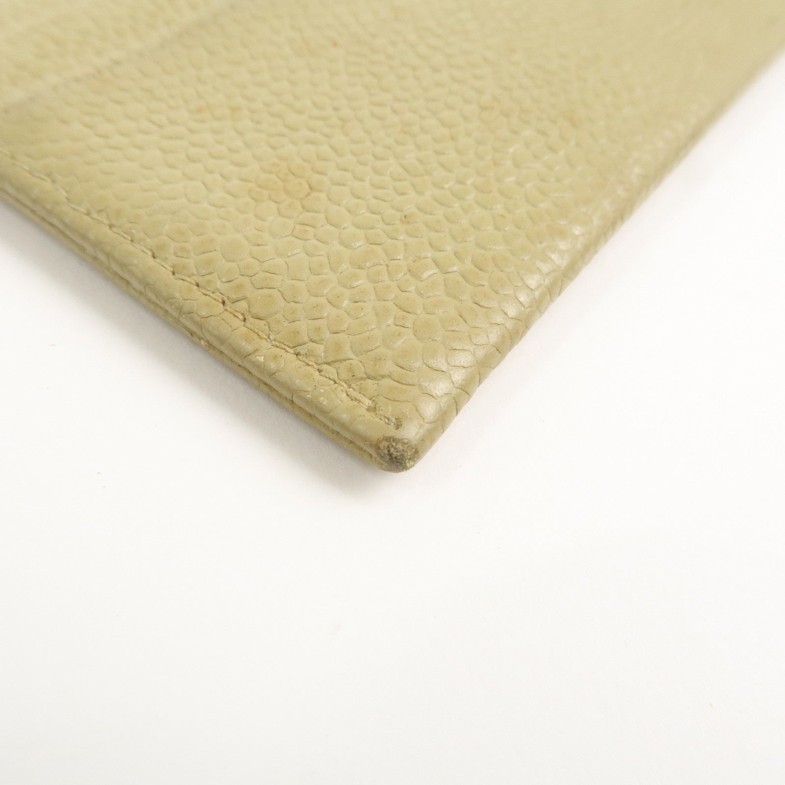 CHANEL COCO Mark Caviarskin Leather Card Case Card Holder Beige