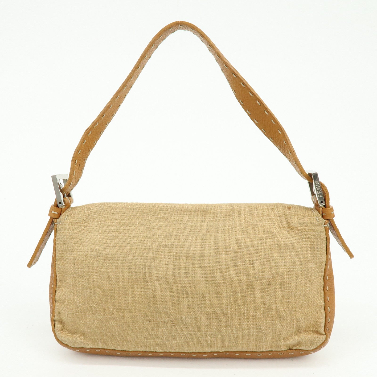 FENDI Mamma Baguette Selleria Linen Leather Shoulder Bag 8BR101