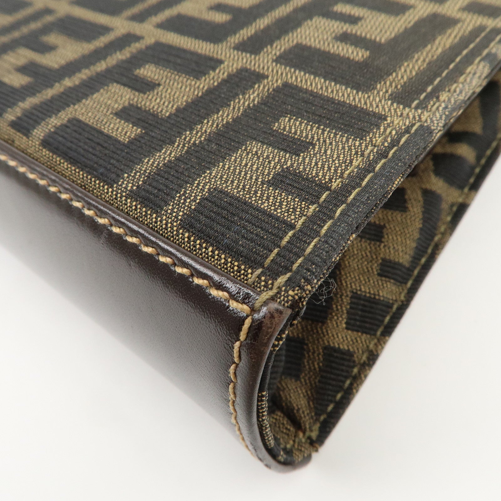 FENDI Zucca Canvas Leather Shoulder Bag Hand Bag Brown Black