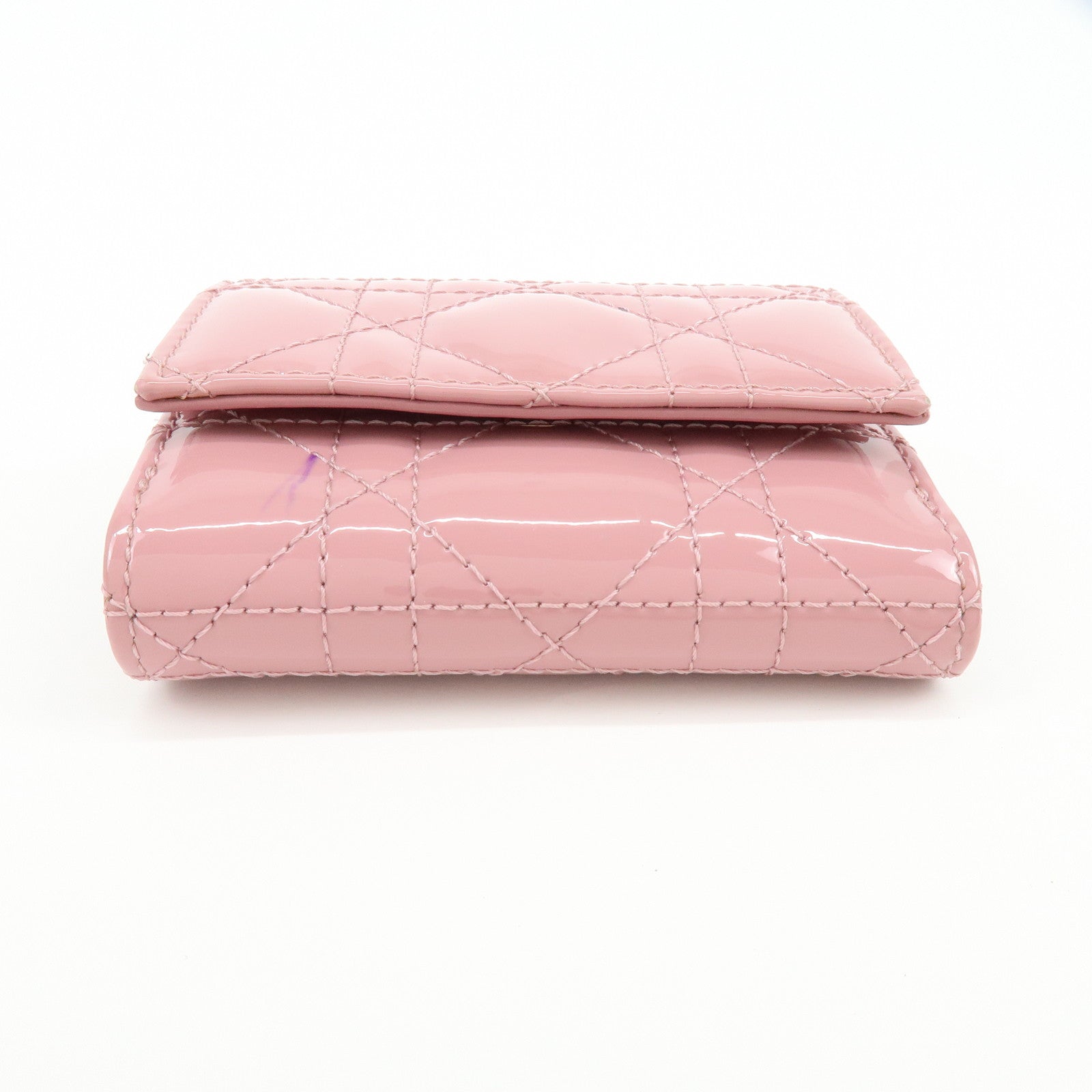 Christian Dior Cannage Patent Leather Bi-fold Compact Wallet Pink