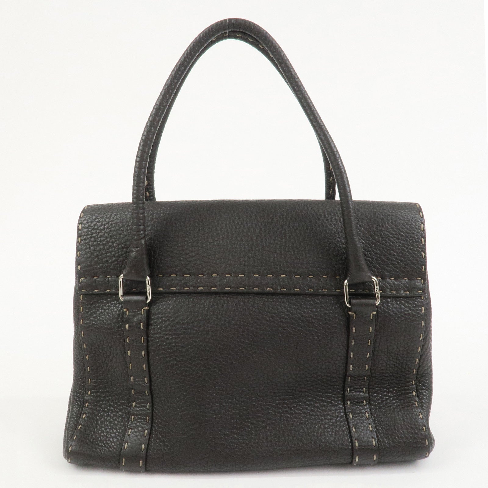FENDI Selleria Leather Hand Bag Shoulder Bag Brown 8BR656