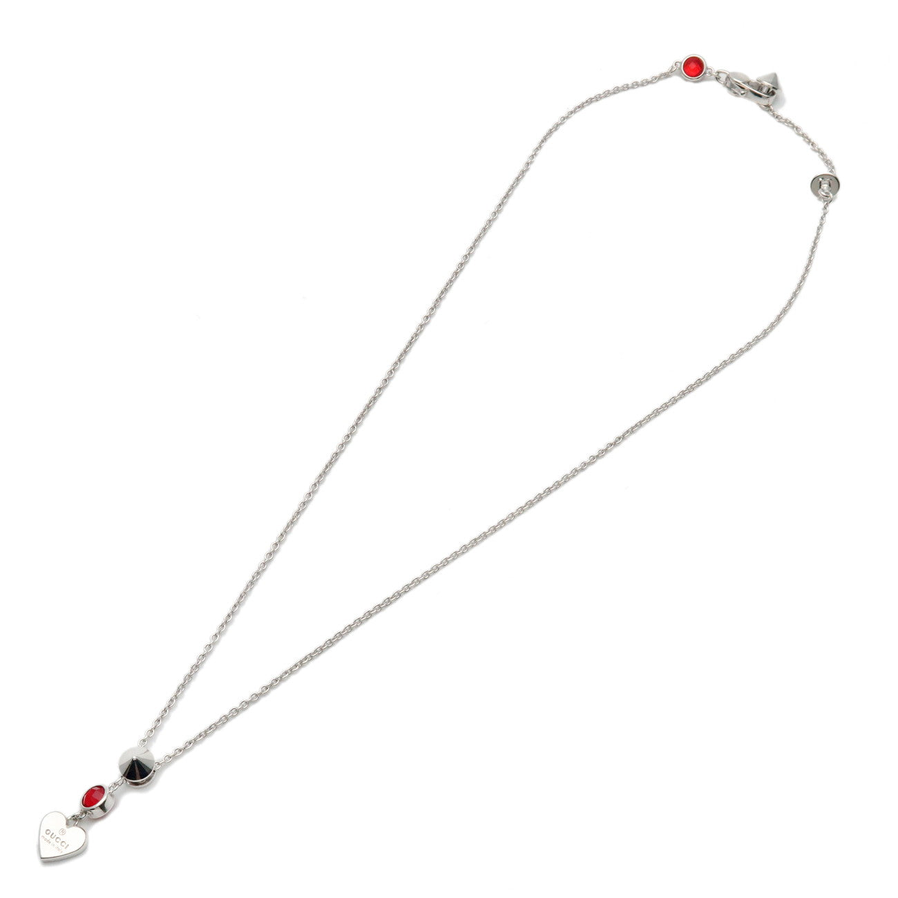 GUCCI Crystal Heart Nacklace SV925 Silver Red 325871