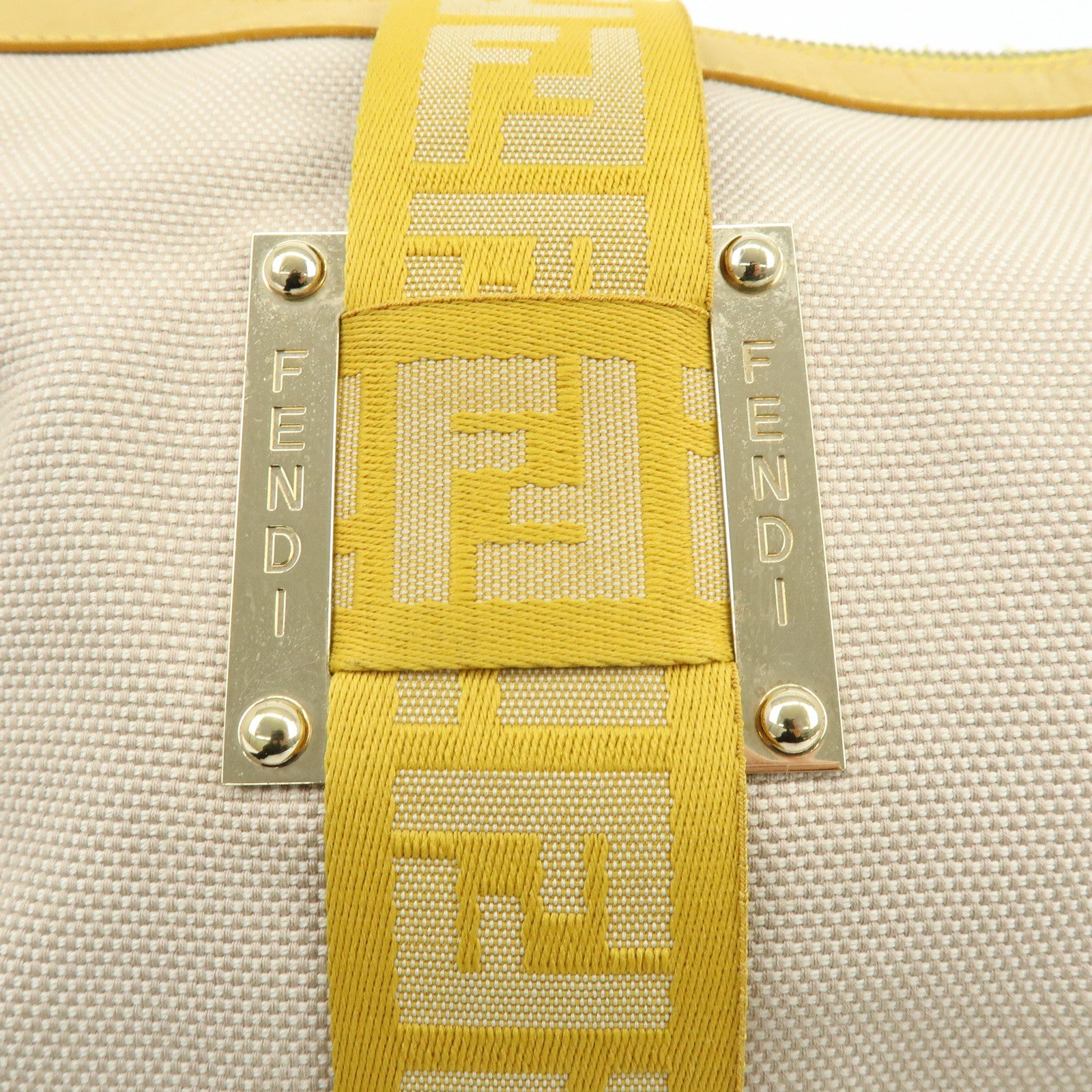 FENDI Zucca Canvas Leather Tote Bag Hand Bag Yellow Beige 8BN141MZH