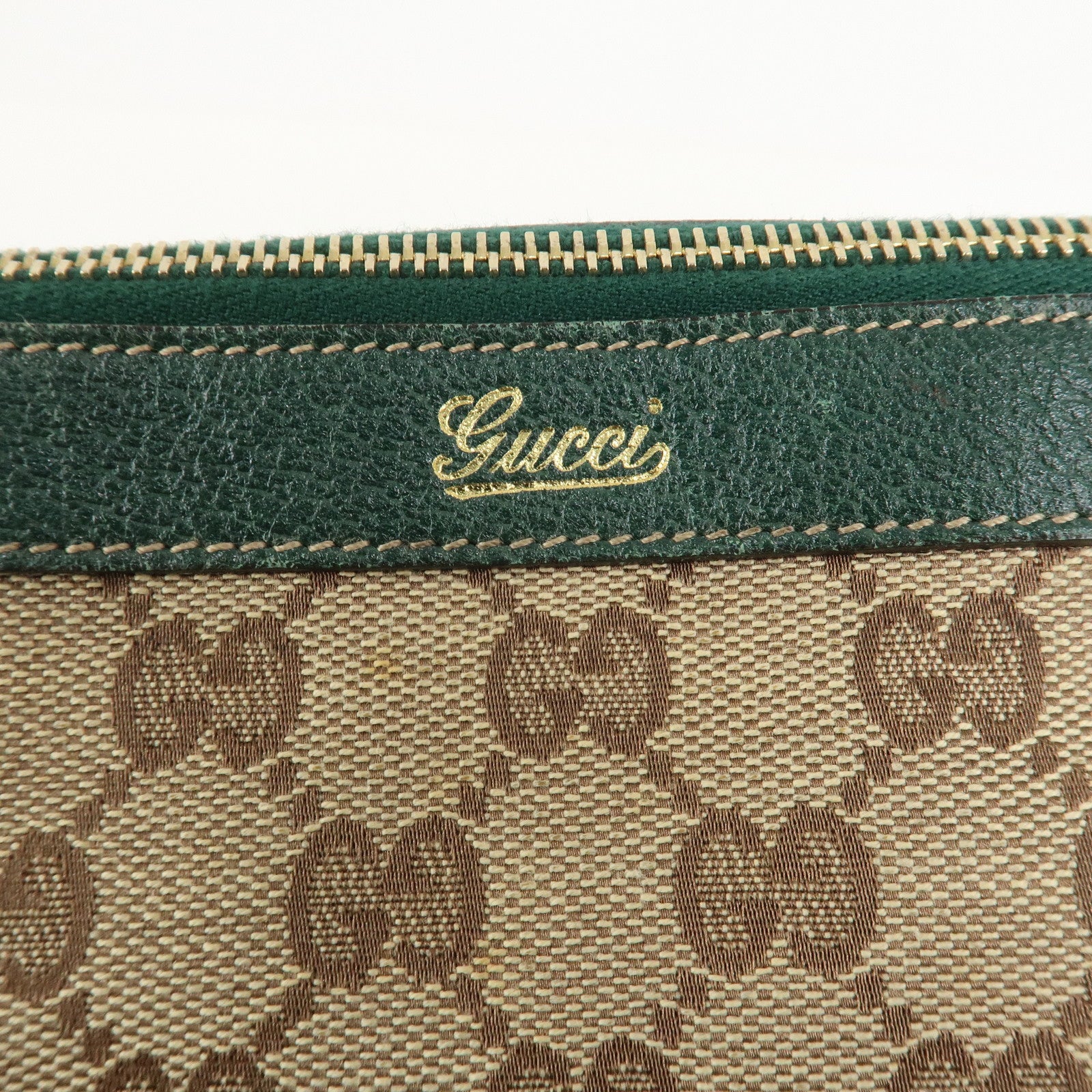 GUCCI Abbey GG Canvas Leather Tote Bag Beige Dark Green 141470