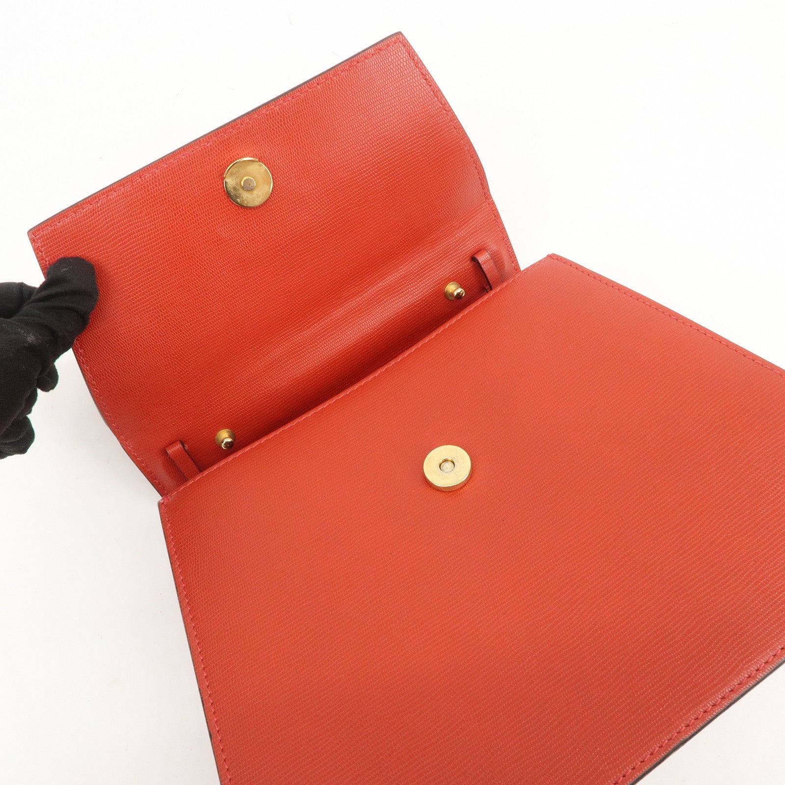 CELINE Logo Leather 2Way Bag Hand Bag Shoulder Bag Red Gold