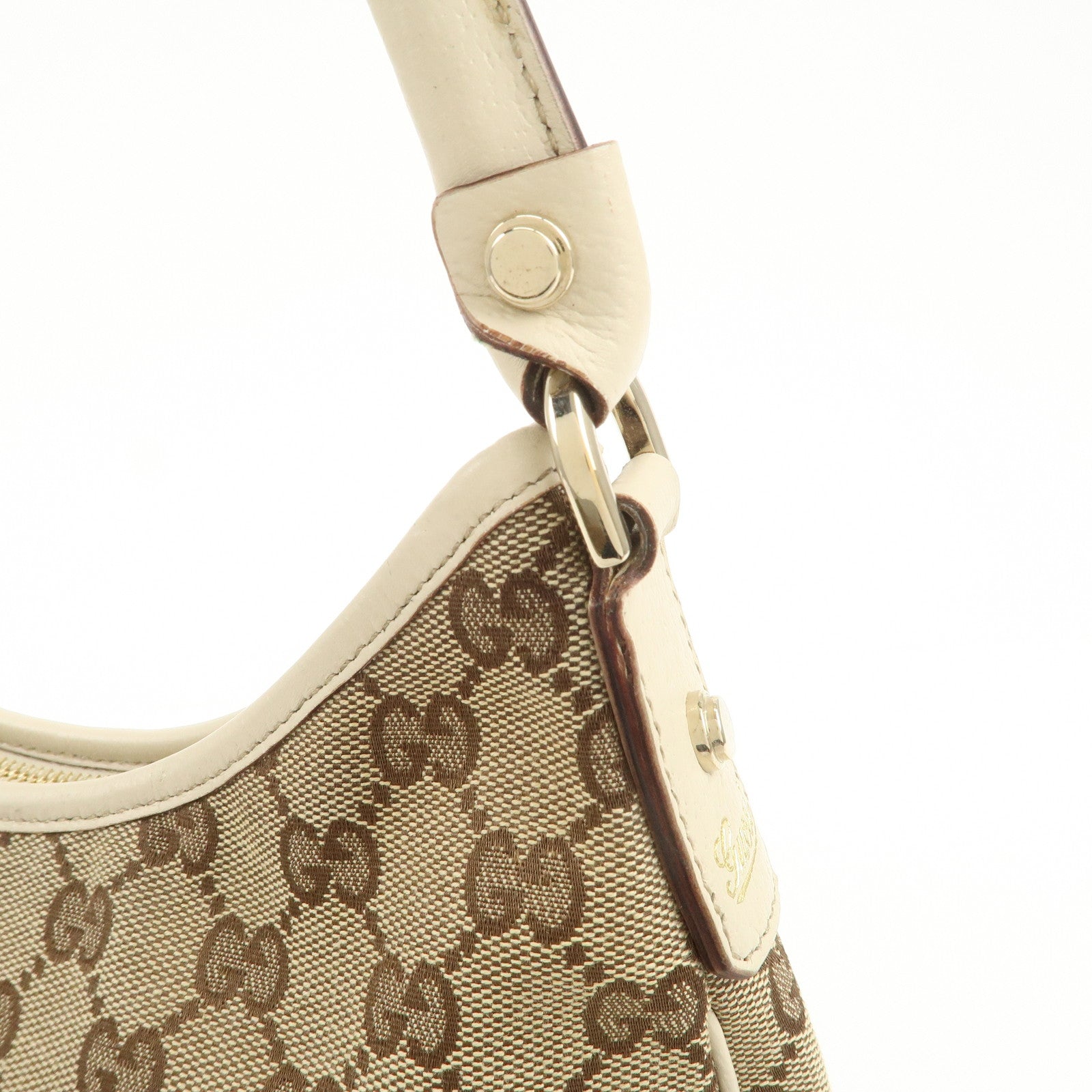 GUCCI Abbey GG Canvas Leather Shoulder Bag Beige Ivory 130738