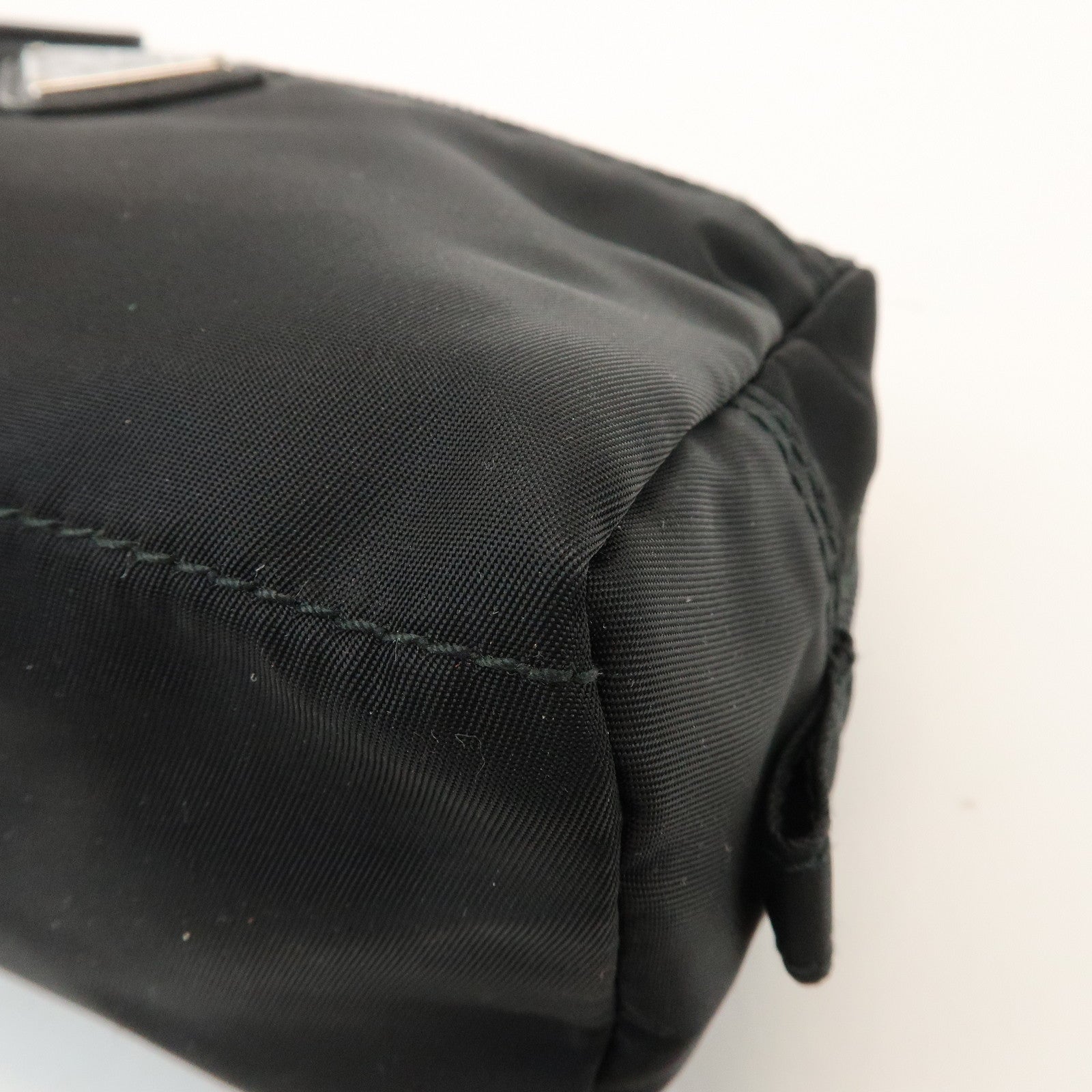 PRADA Triangle Logo Nylon Saffiano Leather Pouch Black 1NA393