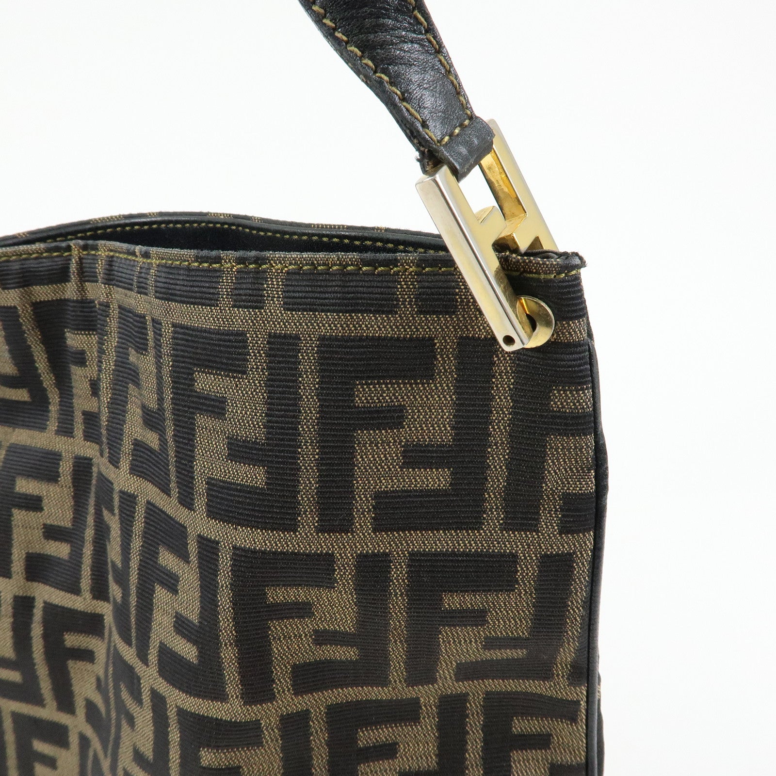 FENDI Zucca Canvas Leather Shoulder Bag Hand Bag Black Brown