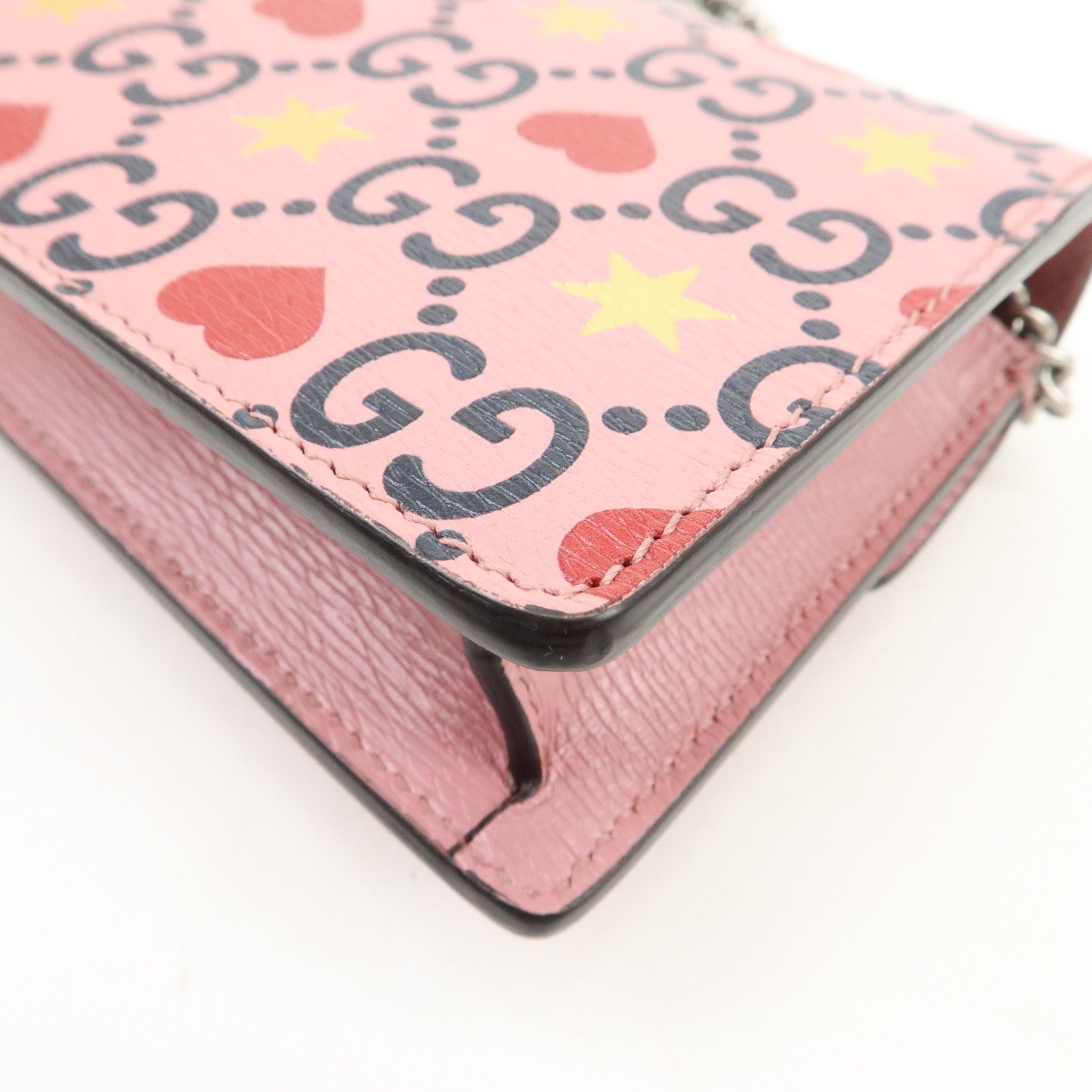GUCCI Dionysus Super Mini Bag Heart Chain Shoulder Bag Pink 476432