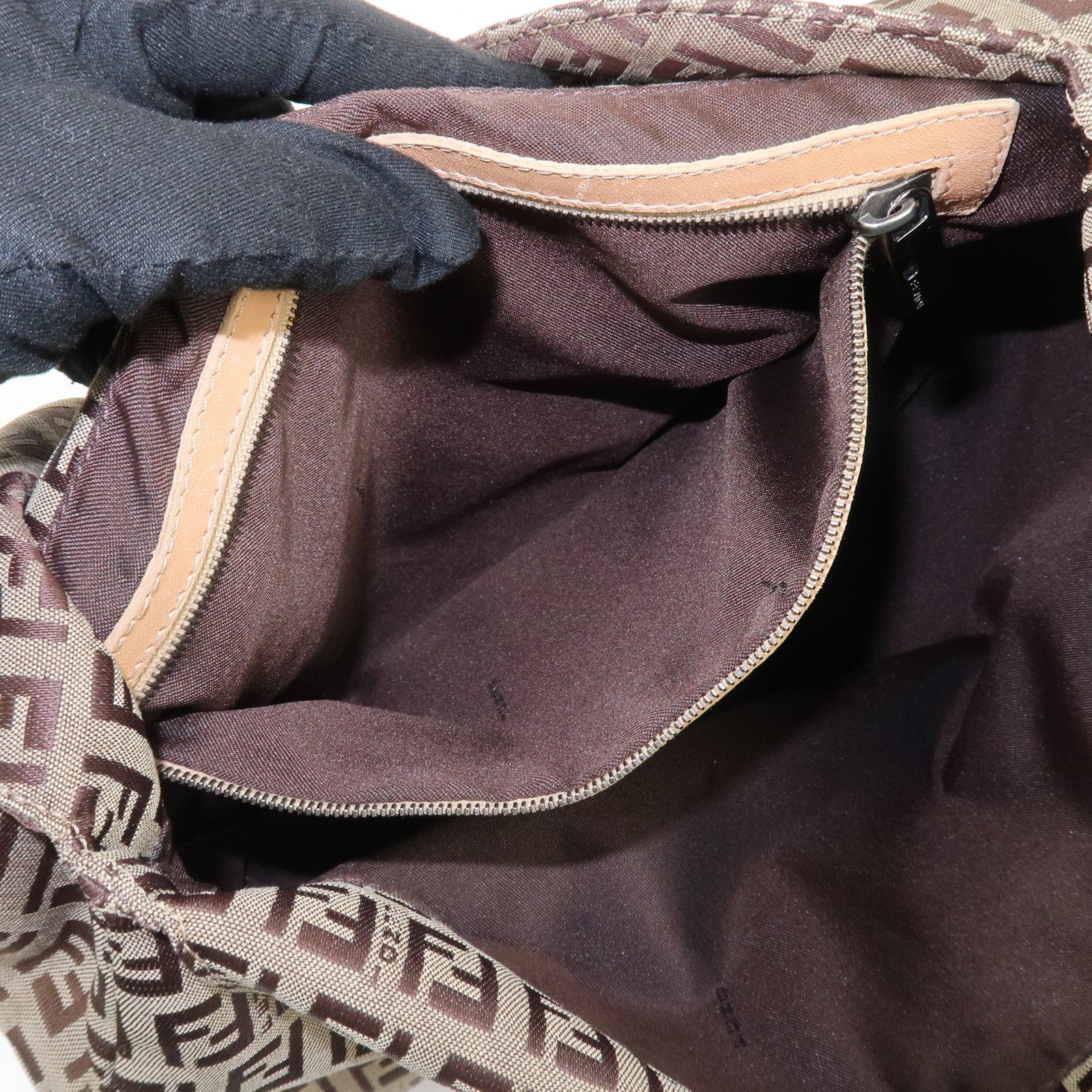 FENDI Zucchino Canvas Leather Shoulder Bag Hand Bag Brown 8BR090