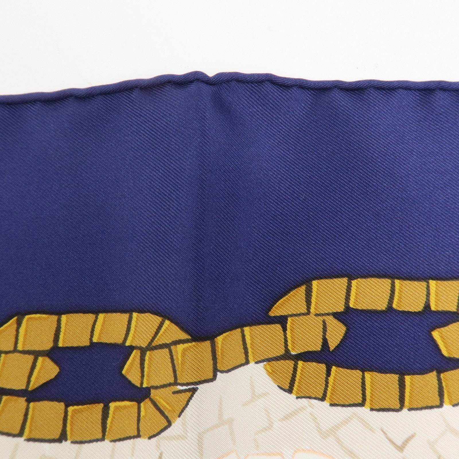 HERMES Carre 90 Silk 100% PROVENCE Scarf Navy Ivory