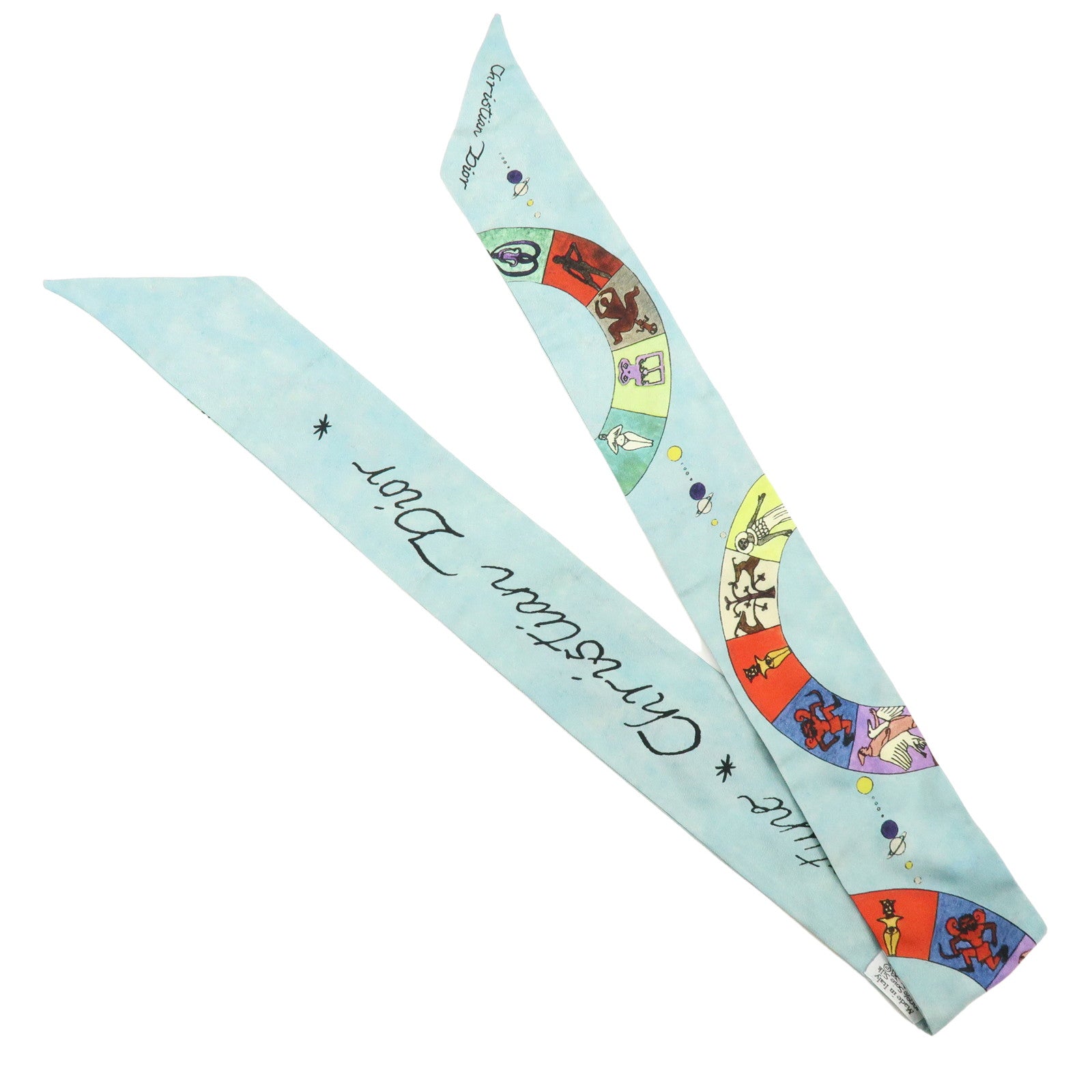 Christian Dior Mitzah Silk 100% Scarf Zodiac Horoscope Light Blue