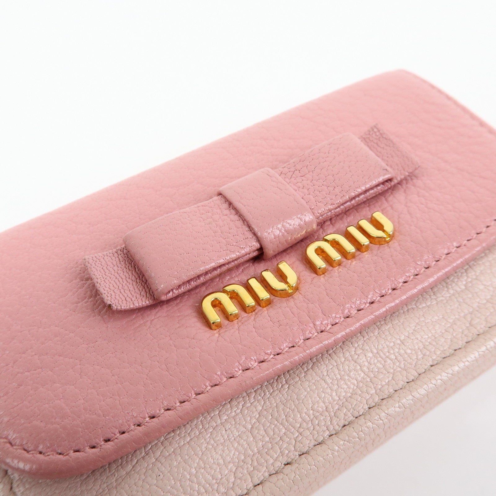 MIU MIU Ribbon Motif Madras Leather Card Case Card Holder 5M1122
