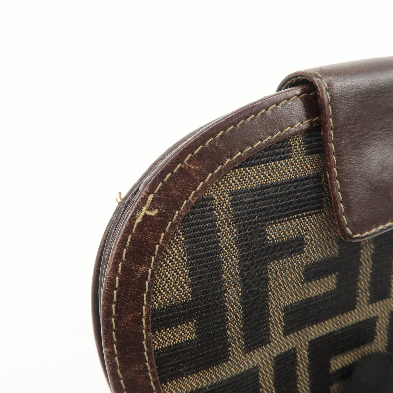 FENDI Zucca Canvas Leather Compact Wallet Black Brown 01223