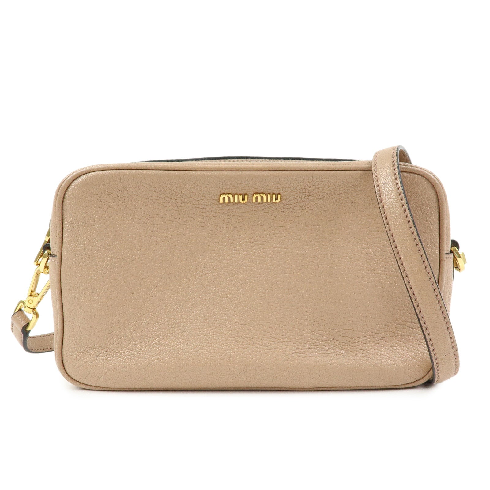 MIU MIU Madras Leather Camera Bag Shoulder Bag Crossbody Bag Beige