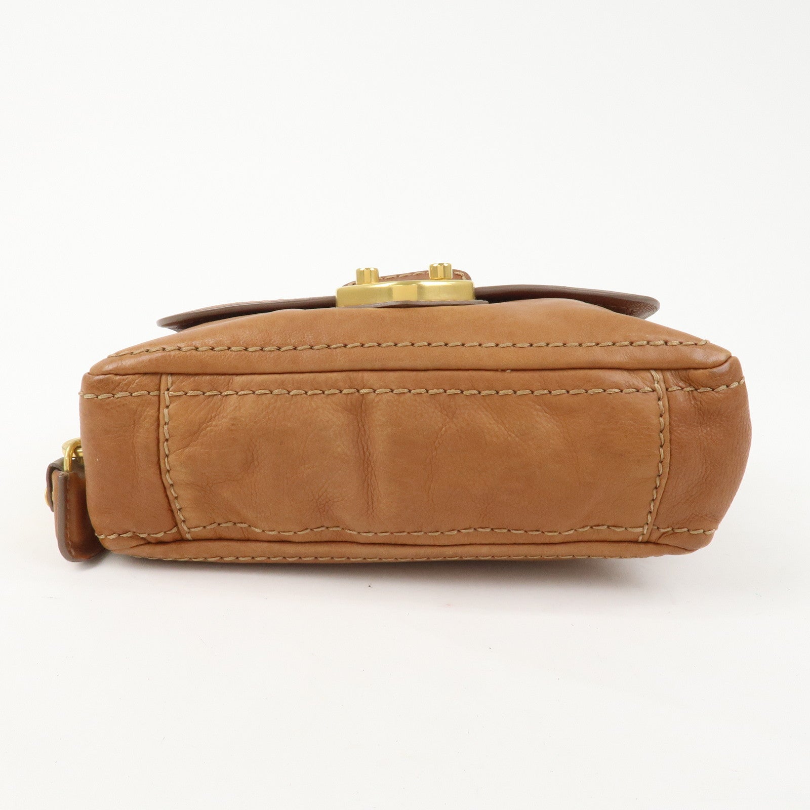 PRADA Logo Leather Chain Shoulder Bag Crossbody Bag Camel