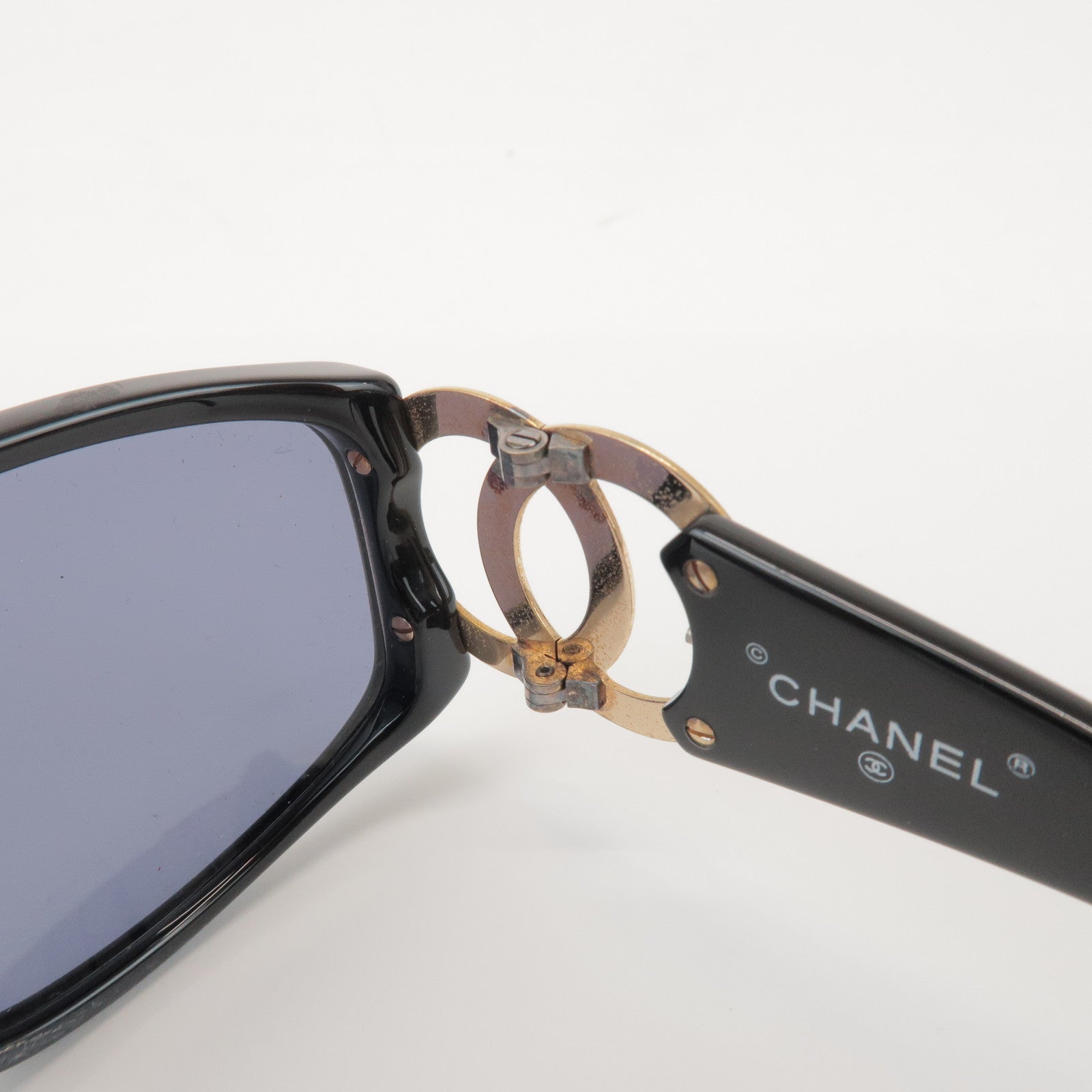 CHANEL COCO Mark Plastic Sunglasses Black Gold 02461 94305