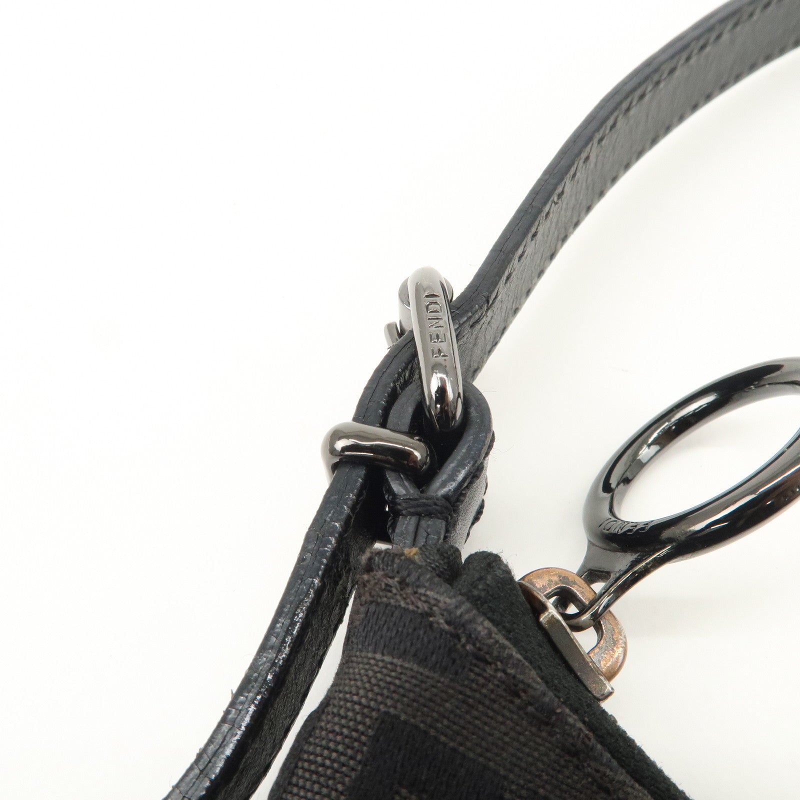 FENDI Zucchino Canvas Leather Shoulder Bag Hand Bag Black 8BR248