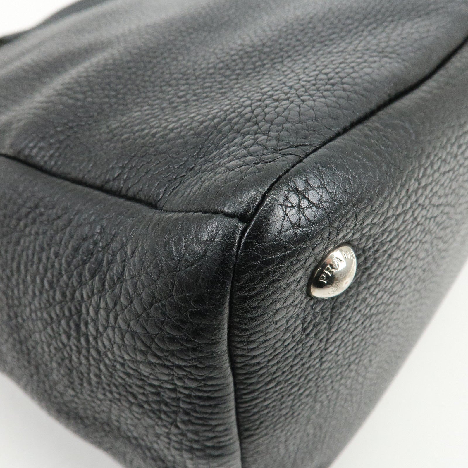 PRADA Logo Leather Shoulder Bag Hand Bag Tote Bag Black