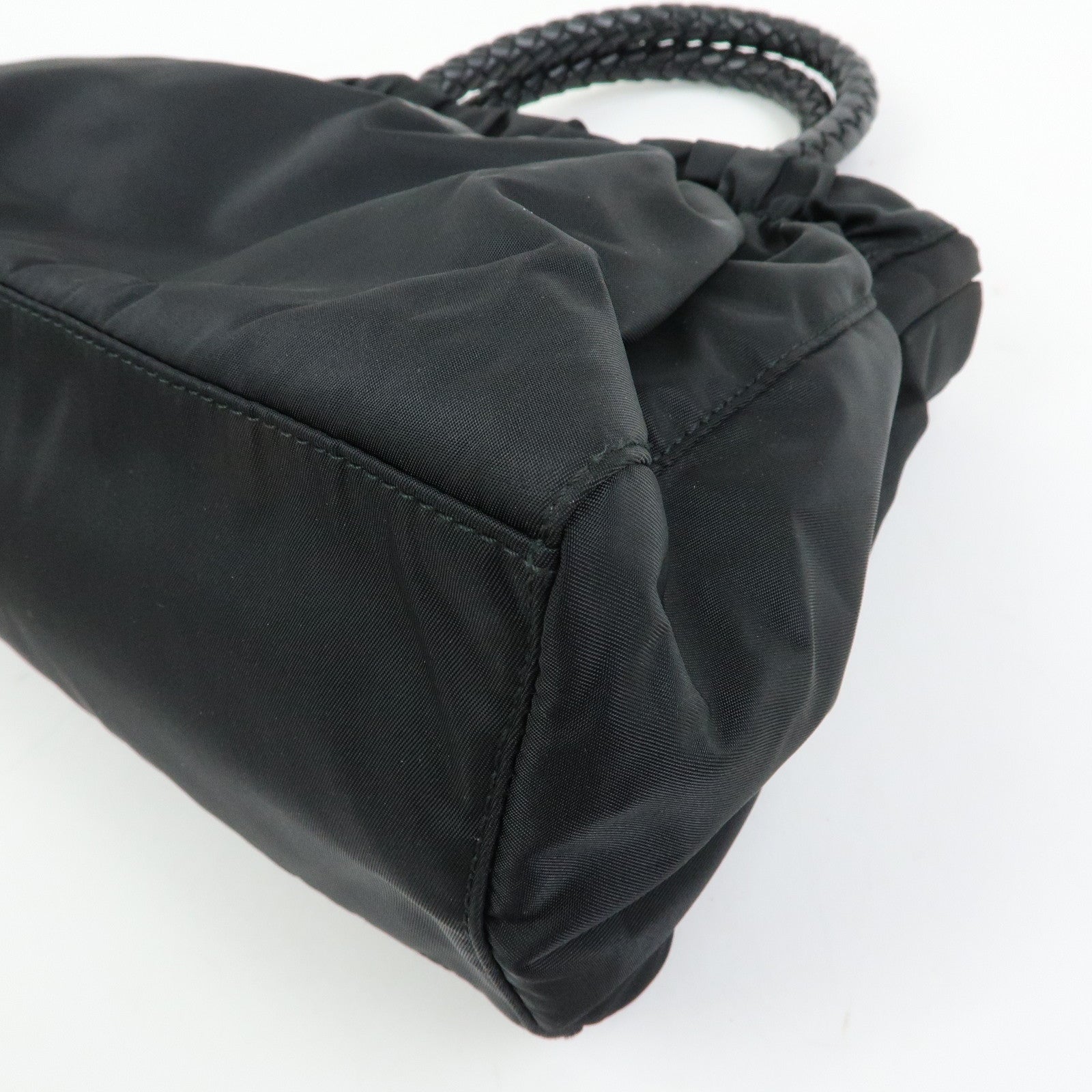 PRADA Triangle Logo Ribbon Nylon Leather 2Way Hand Bag Black BN1631