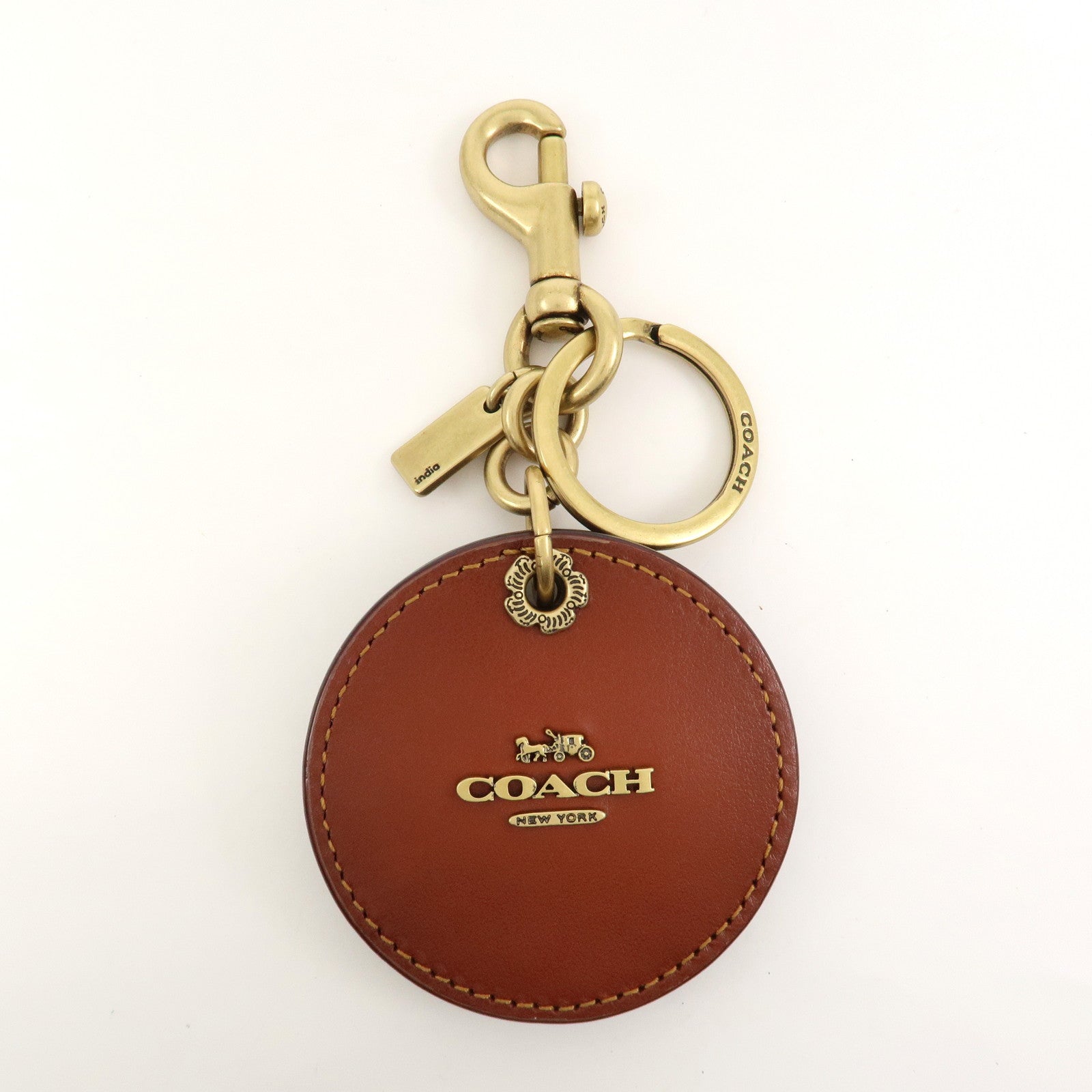 COACH Signature Logo Leather Key Chain Key Charm Brown