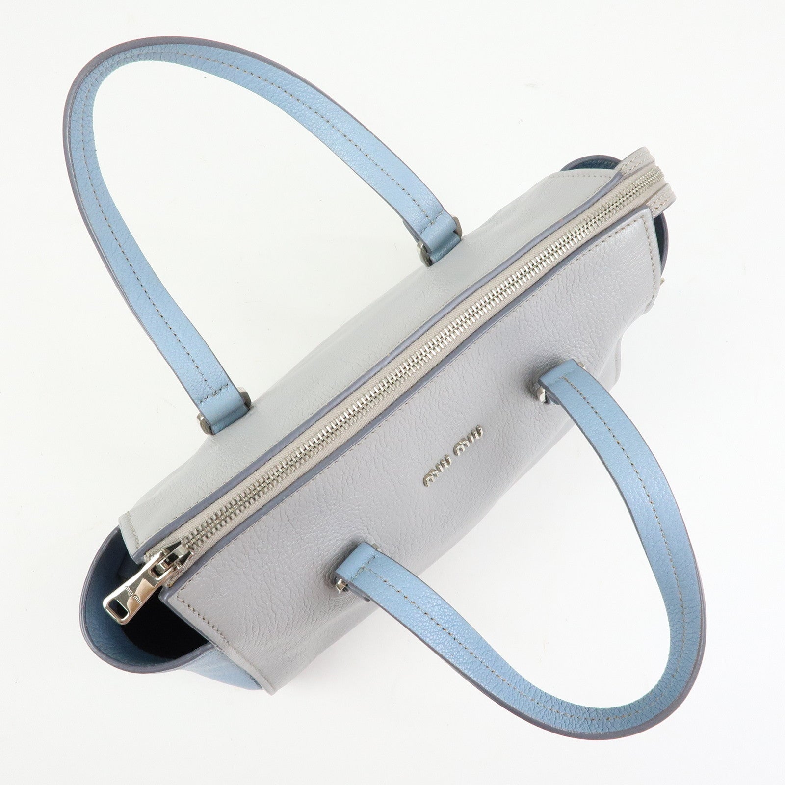 MIU MIU Madras Leather 2Way Bag Hand Bag Gray Light Blue 5BB006