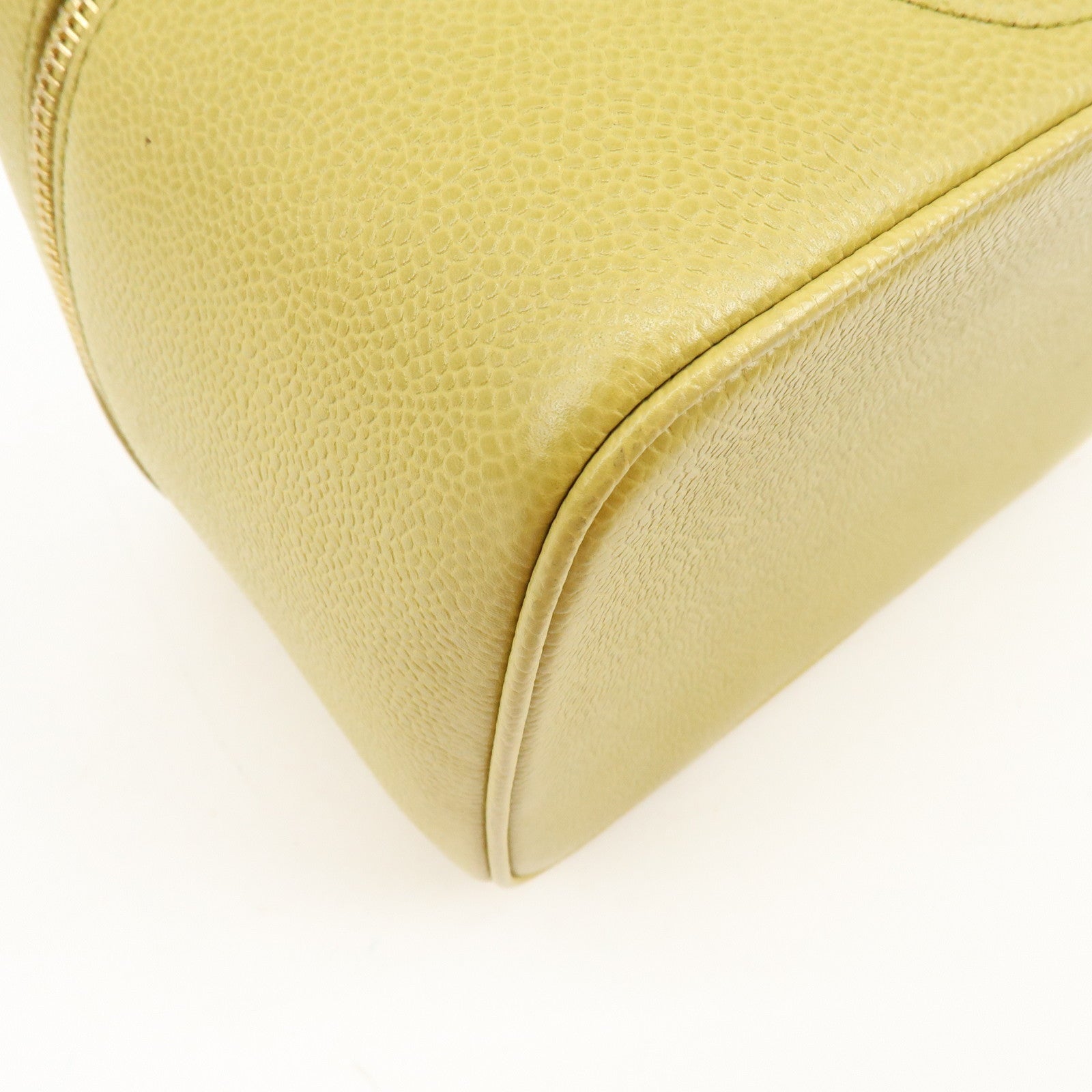 CHANEL Caviarskin Hand Bag Vanity Bag Cosmetic Pouch Lime Yellow