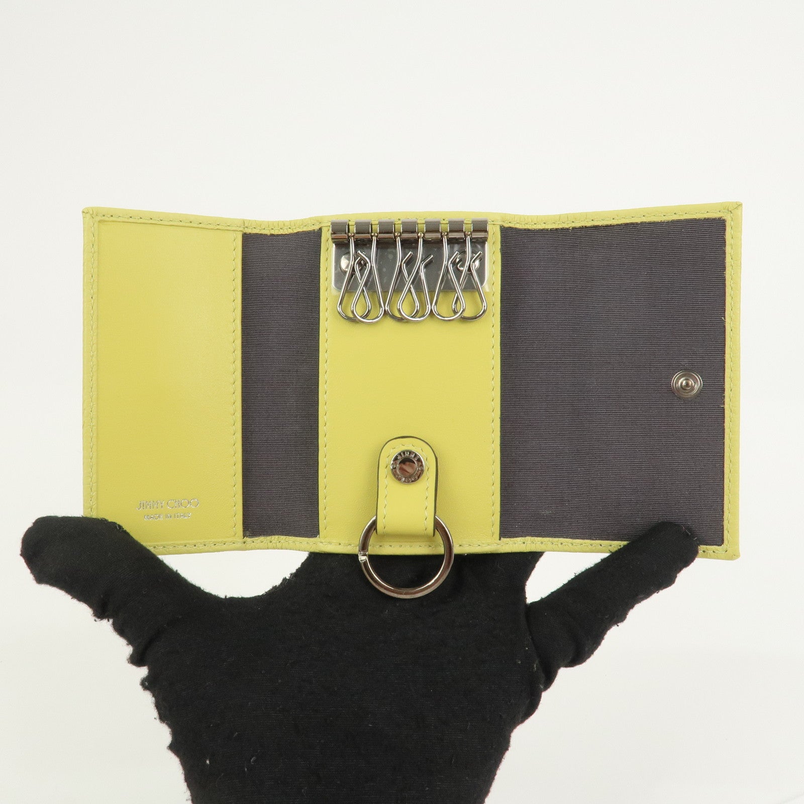 JIMMY CHOO Logo Leather 6 Rings Key Case Key Holder Yellow