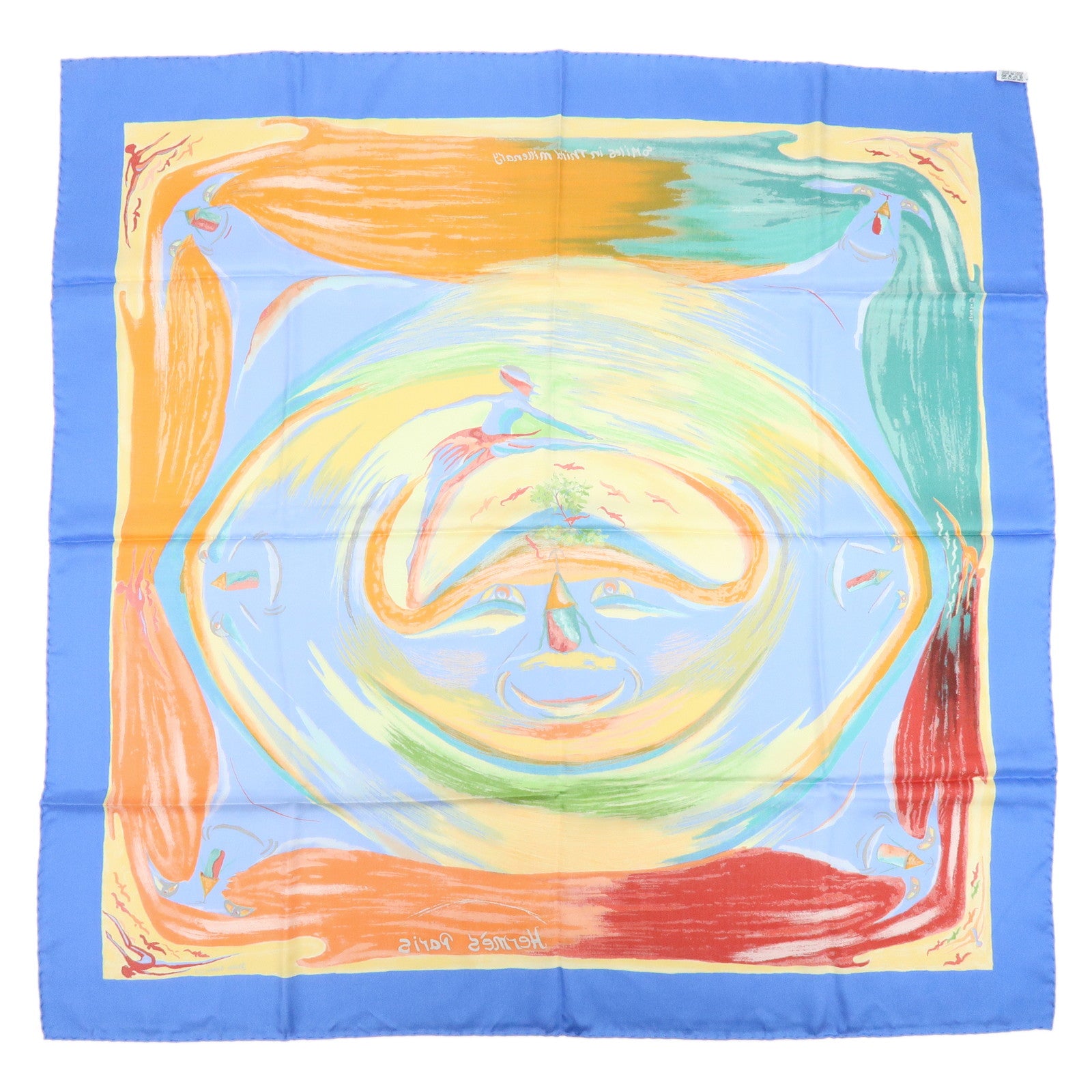 HERMES Carre 90 Silk 100% Scarf Smiles in Third Millenary Blue