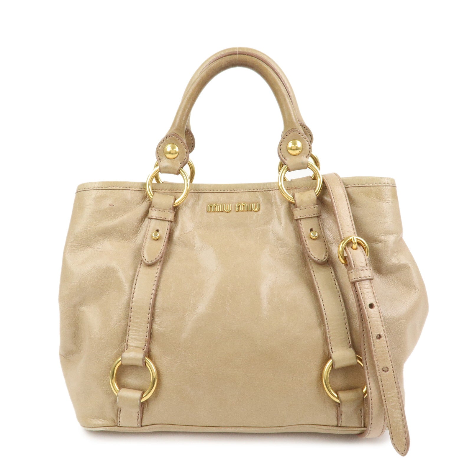 MIU MIU Leather 2Way Bag Hand Bag Shoulder Bag Beige