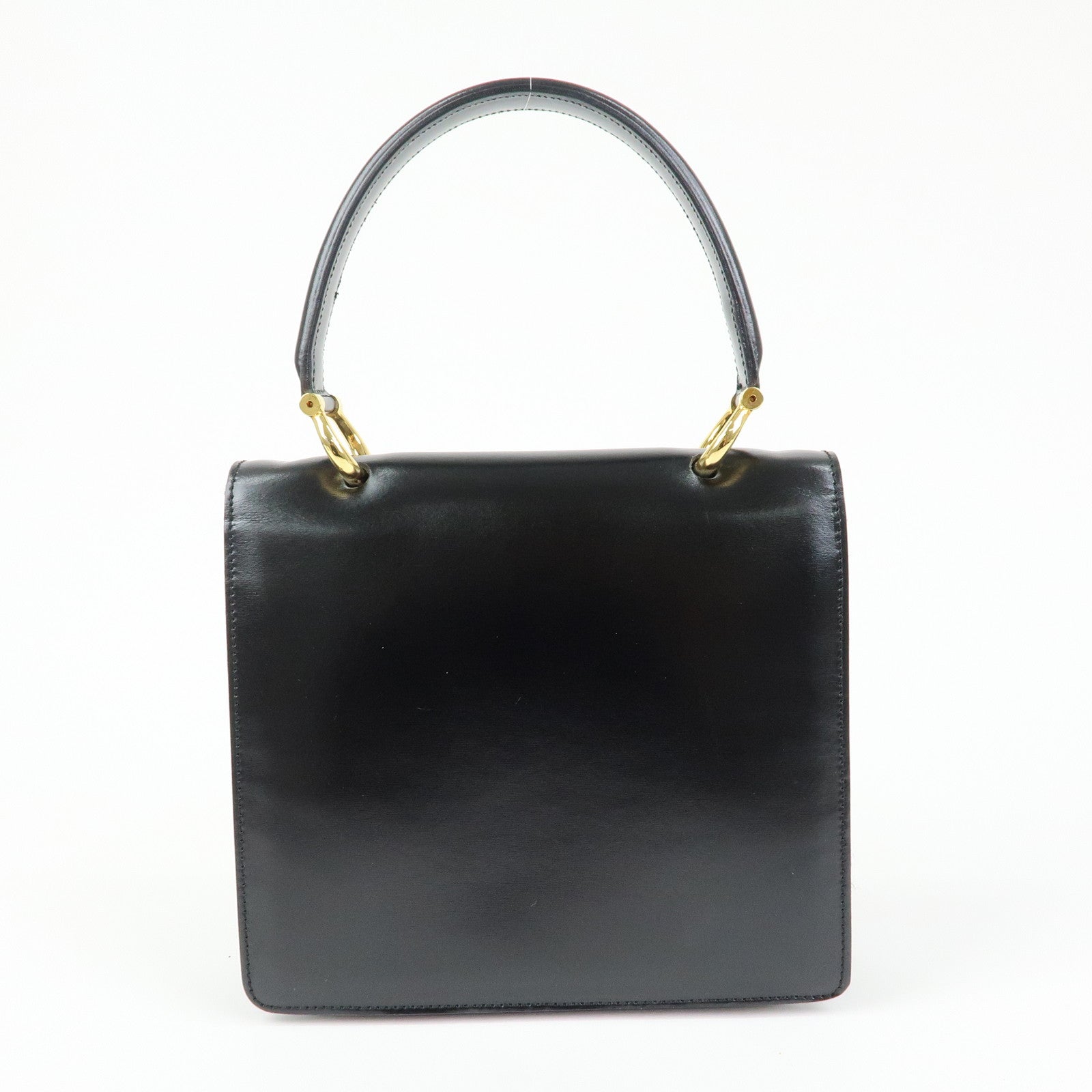 CELINE Leather Double Flap Hand Bag Black