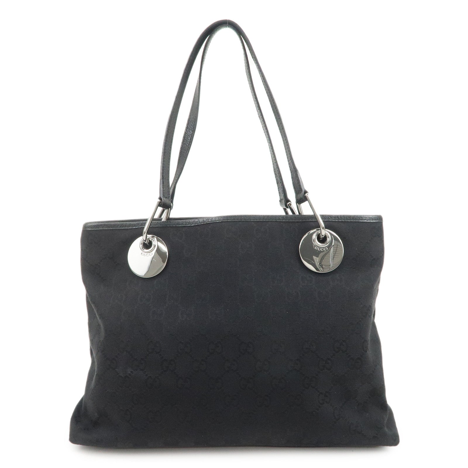 GUCCI GG Canvas Leather Tote Bag Shoulder Bag Black 120337