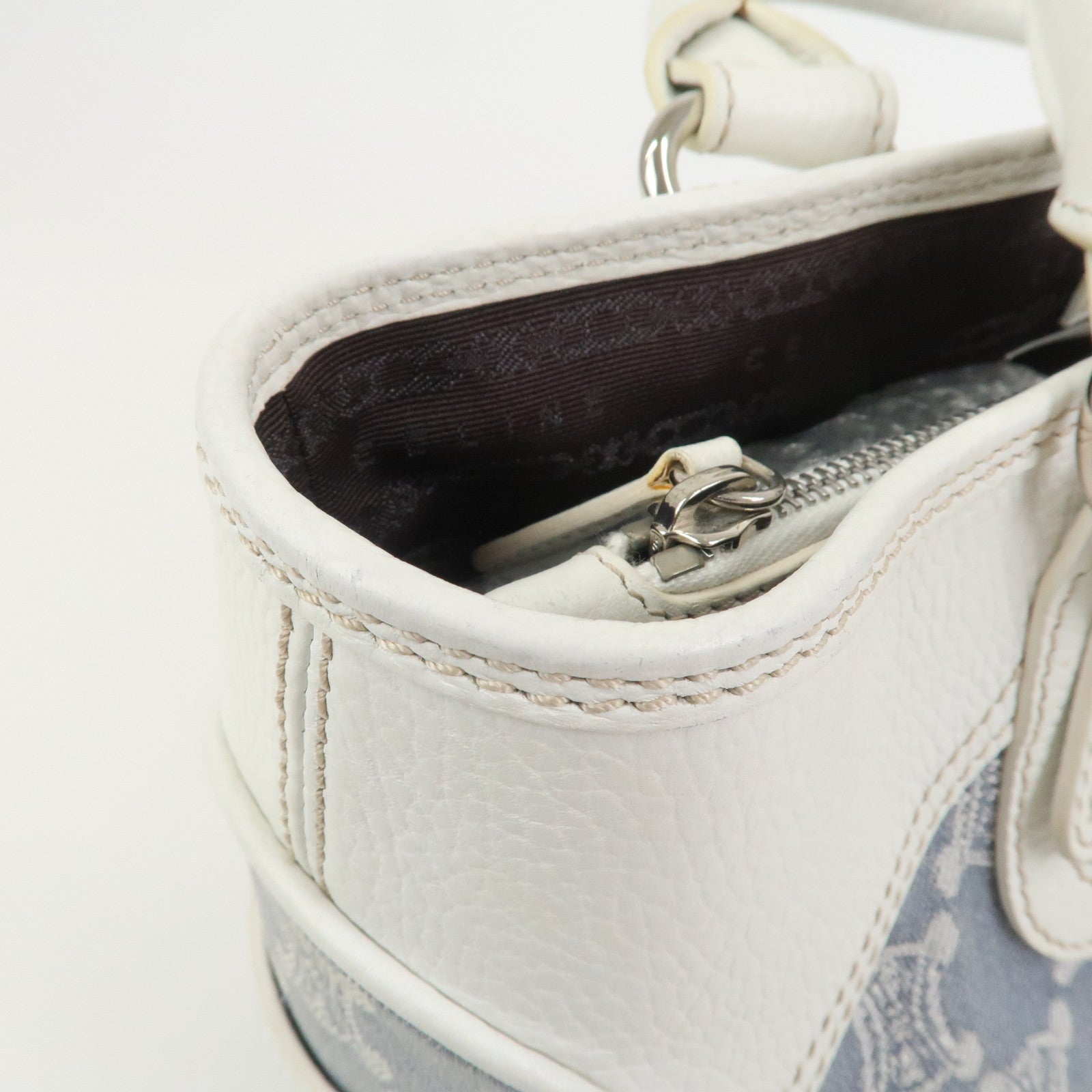 CELINE Macadam Canvas Leather Boogie Bag Hand Bag Light Blue White